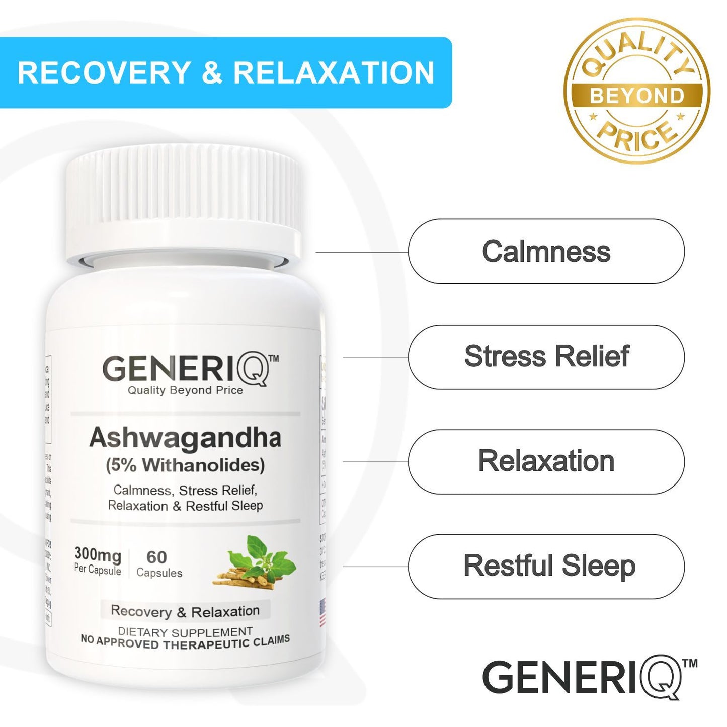 GENERIQ™ Ashwagandha (5% Withanolides), 300mg