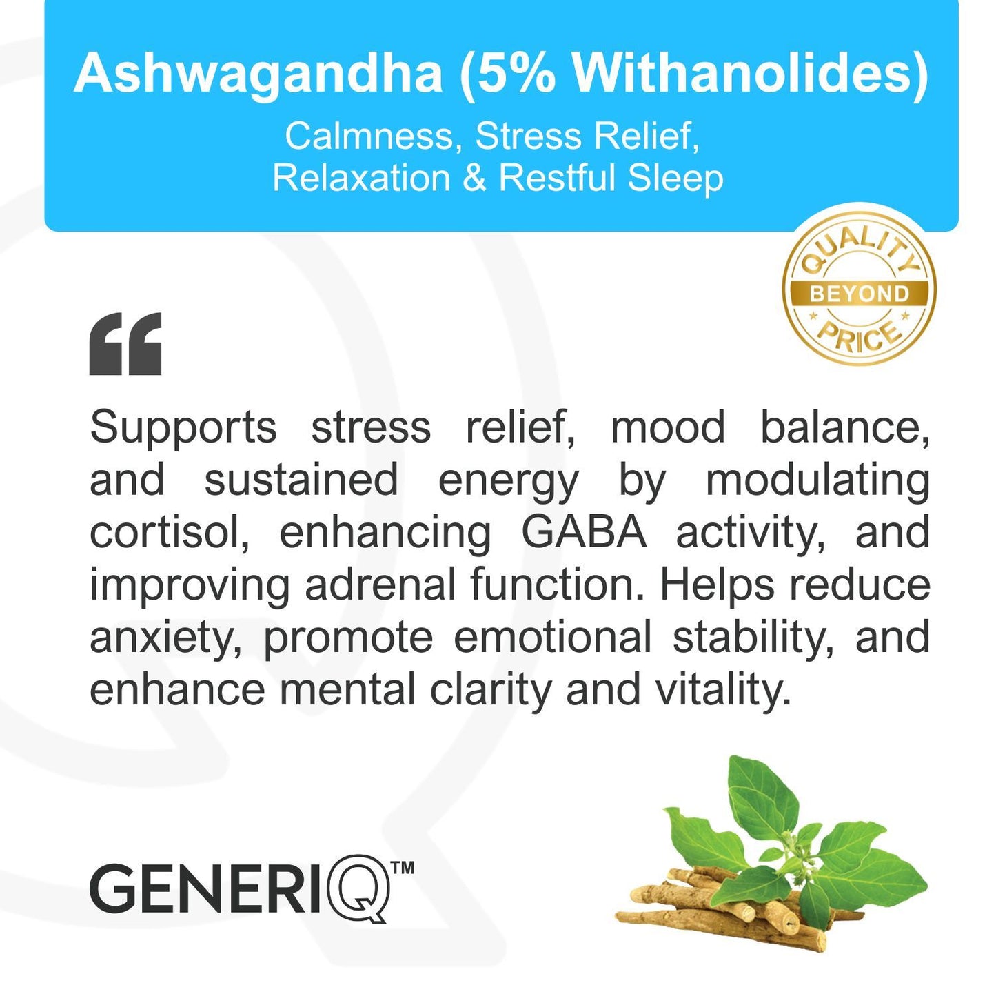 GENERIQ™ Ashwagandha (5% Withanolides), 300mg