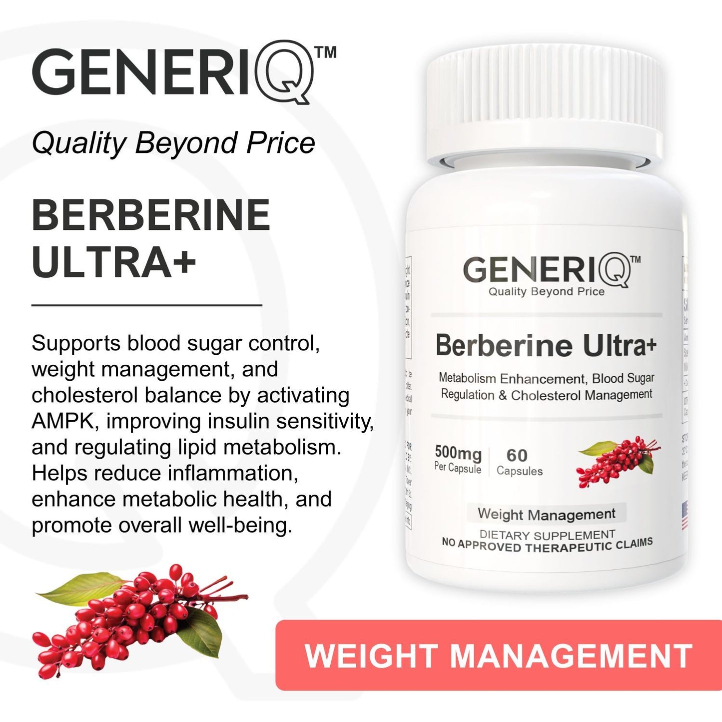 GENERIQ™ Berberine Ultra+, 500mg