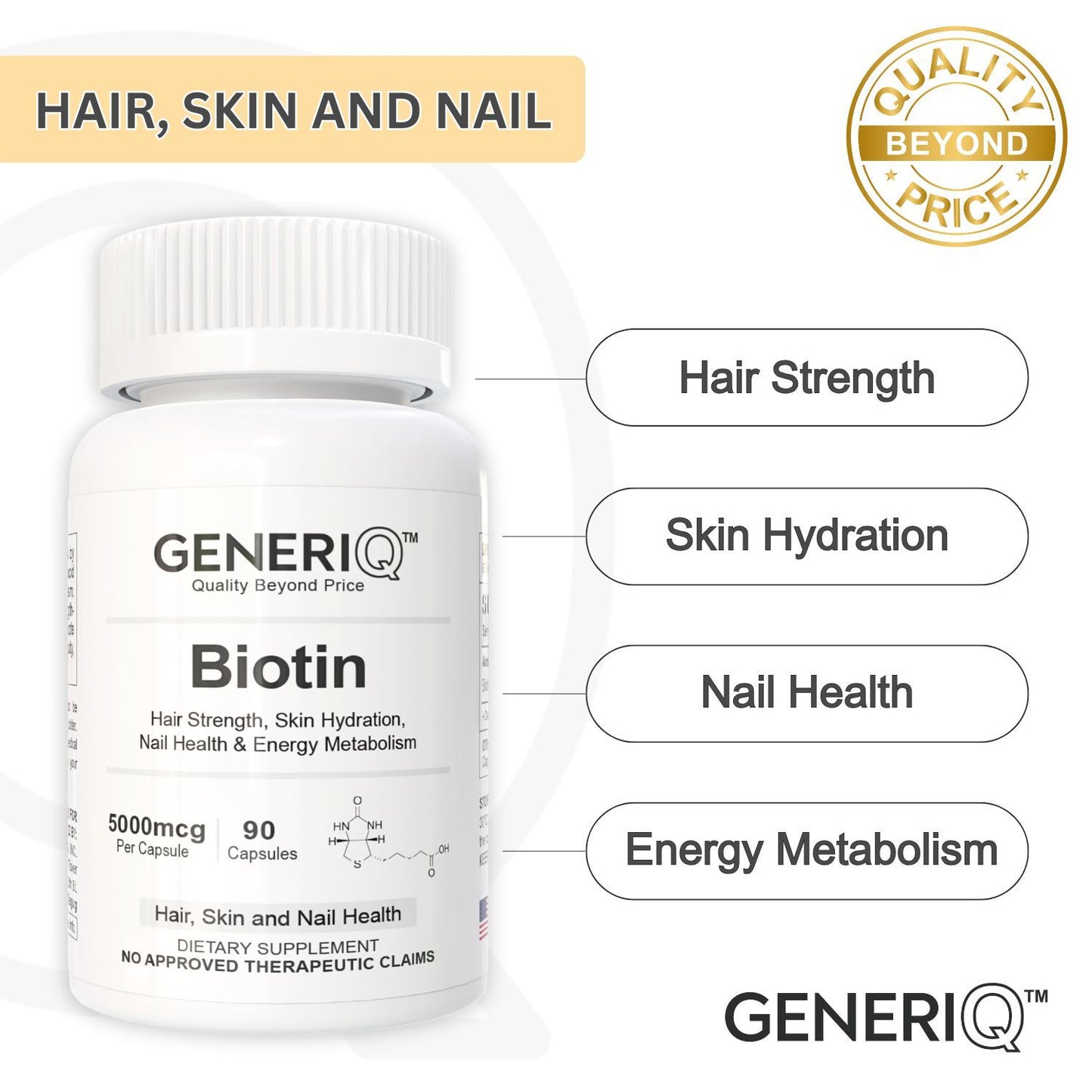 GENERIQ™ Biotin, 5000mcg