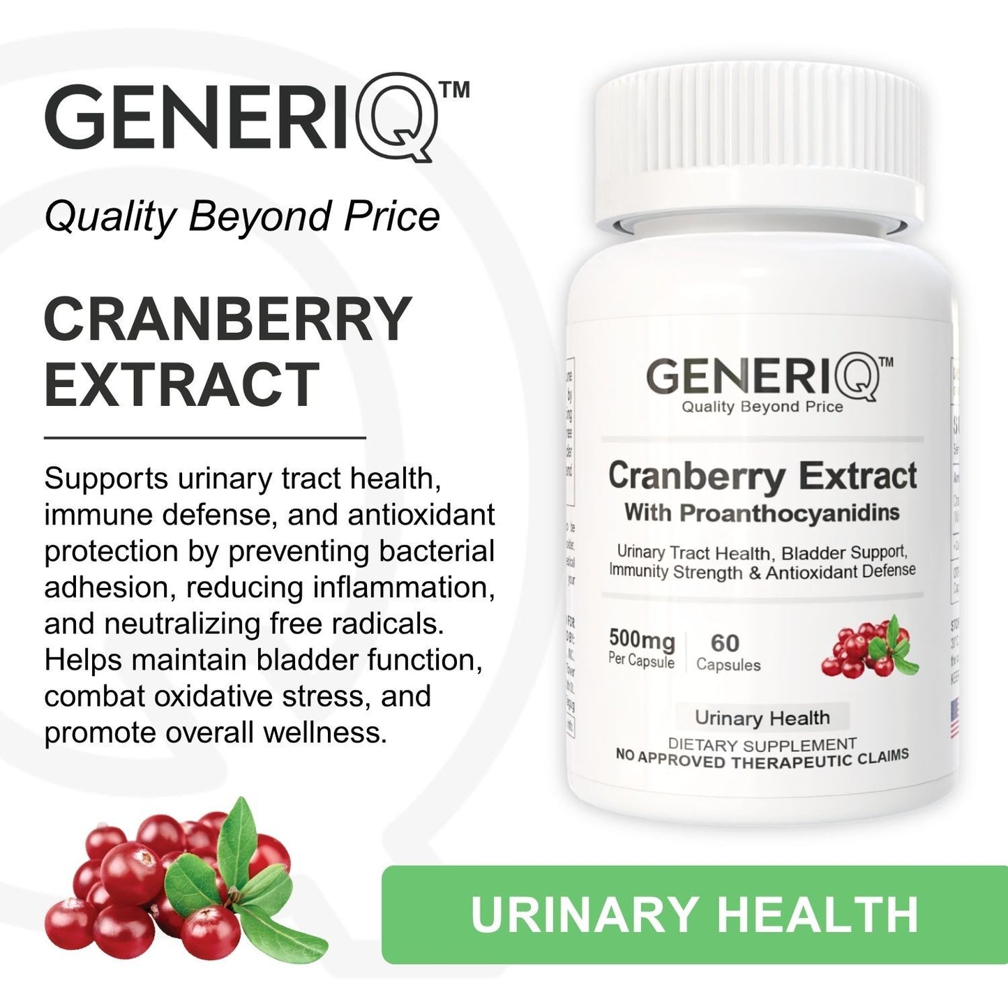 GENERIQ™ Cranberry Extract With Proanthocyanidins, 500mg