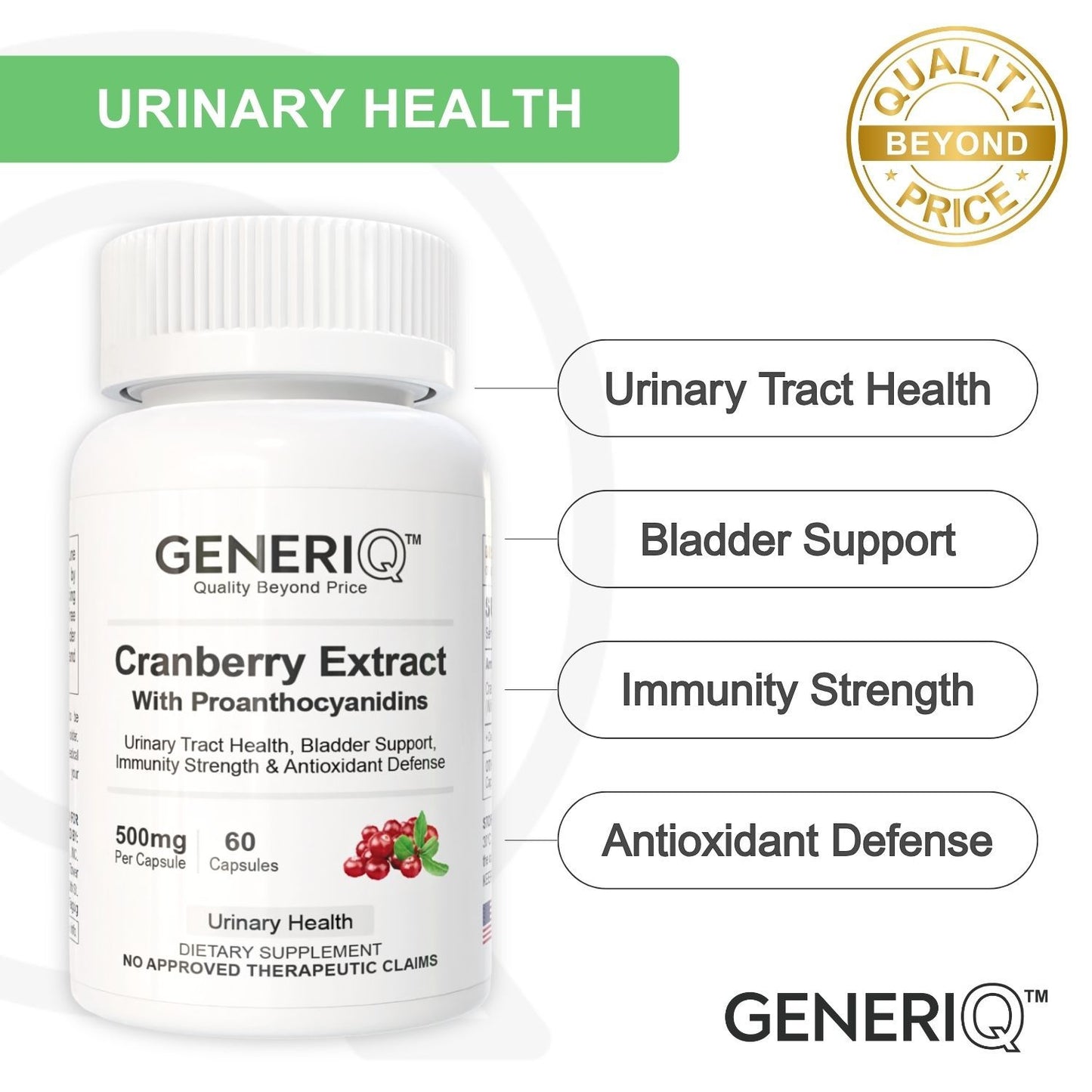 GENERIQ™ Cranberry Extract With Proanthocyanidins, 500mg