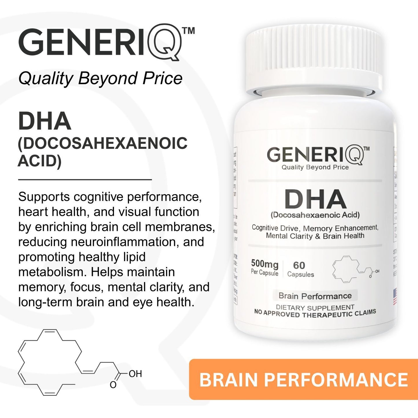 GENERIQ™ DHA (Docosahexaenoic Acid), 500mg
