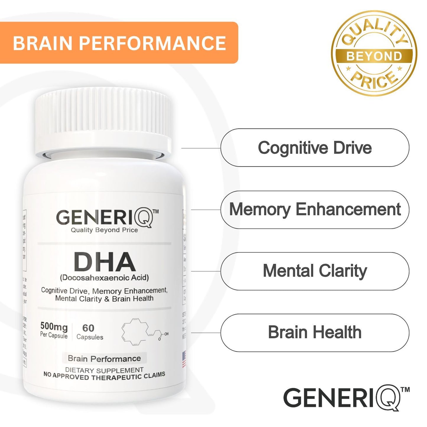 GENERIQ™ DHA (Docosahexaenoic Acid), 500mg
