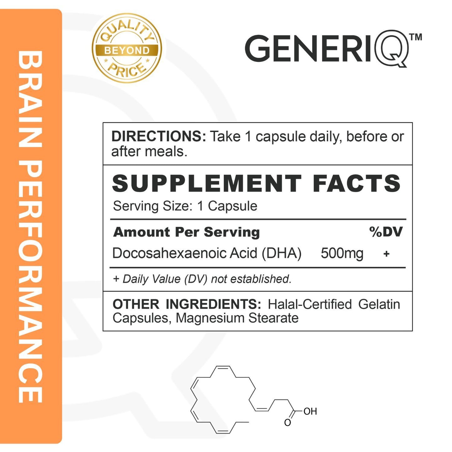 GENERIQ™ DHA (Docosahexaenoic Acid), 500mg