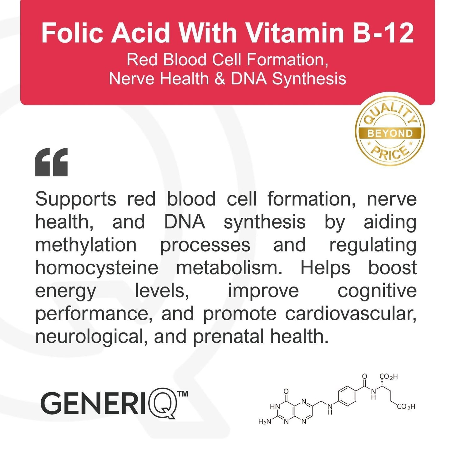 GENERIQ™ Folic Acid with Vitamin B-12, 825mcg