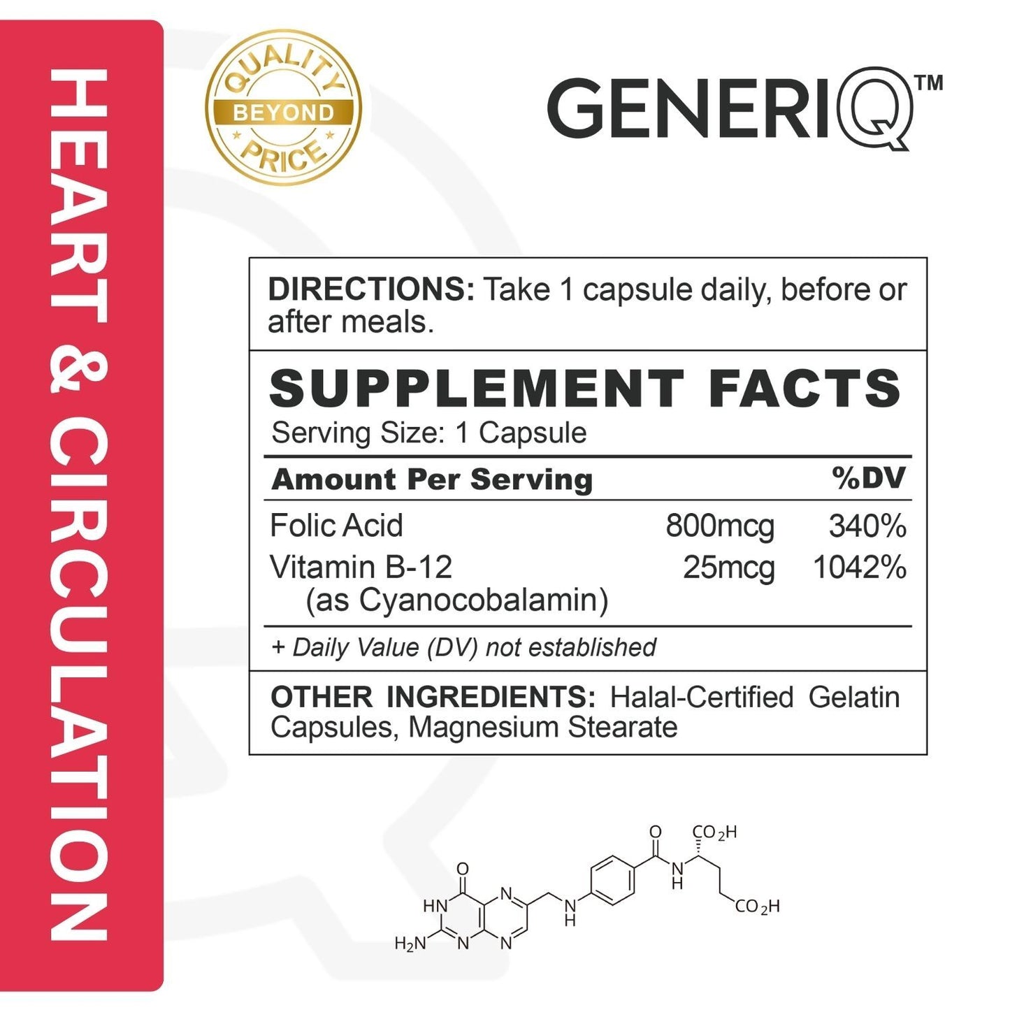 GENERIQ™ Folic Acid with Vitamin B-12, 825mcg