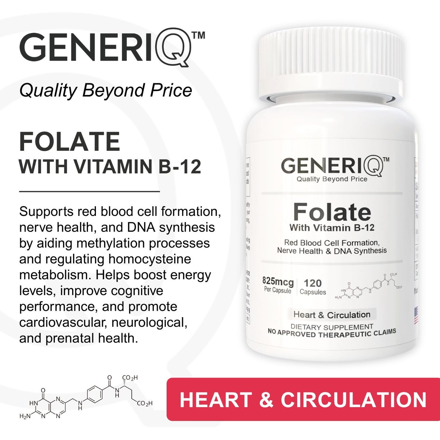 GENERIQ™ Folate with Vitamin B-12, 825mcg