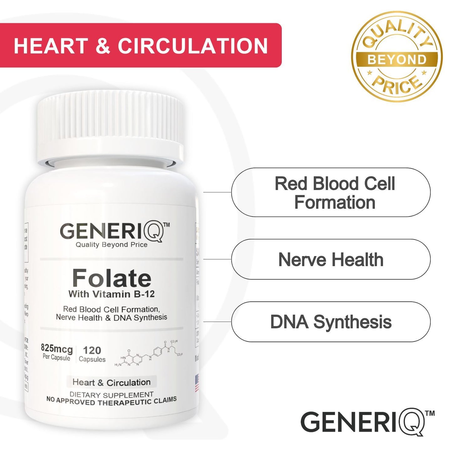 GENERIQ™ Folate with Vitamin B-12, 825mcg