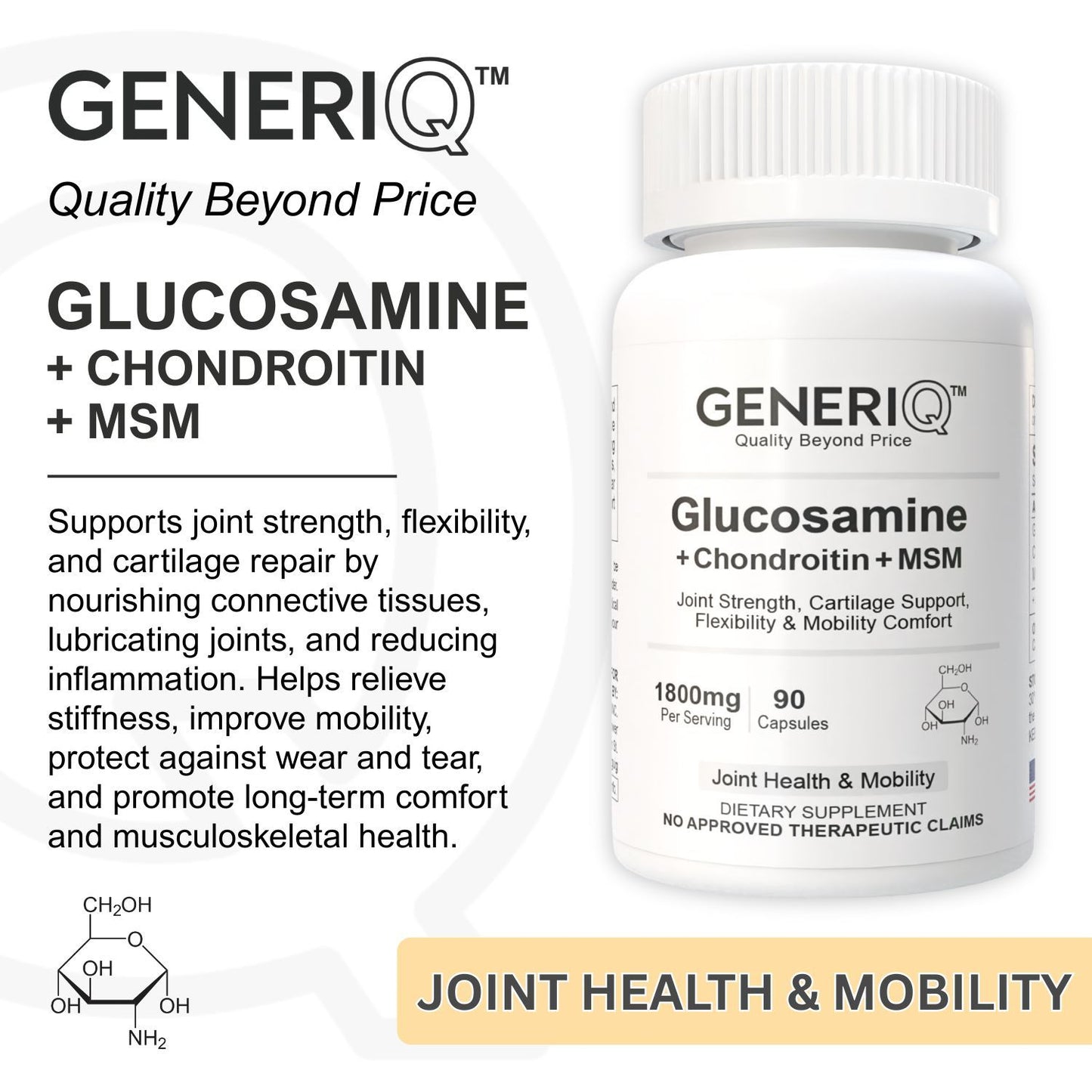 GENERIQ™ Glucosamine + Chondroitin + MSM, 1800mg