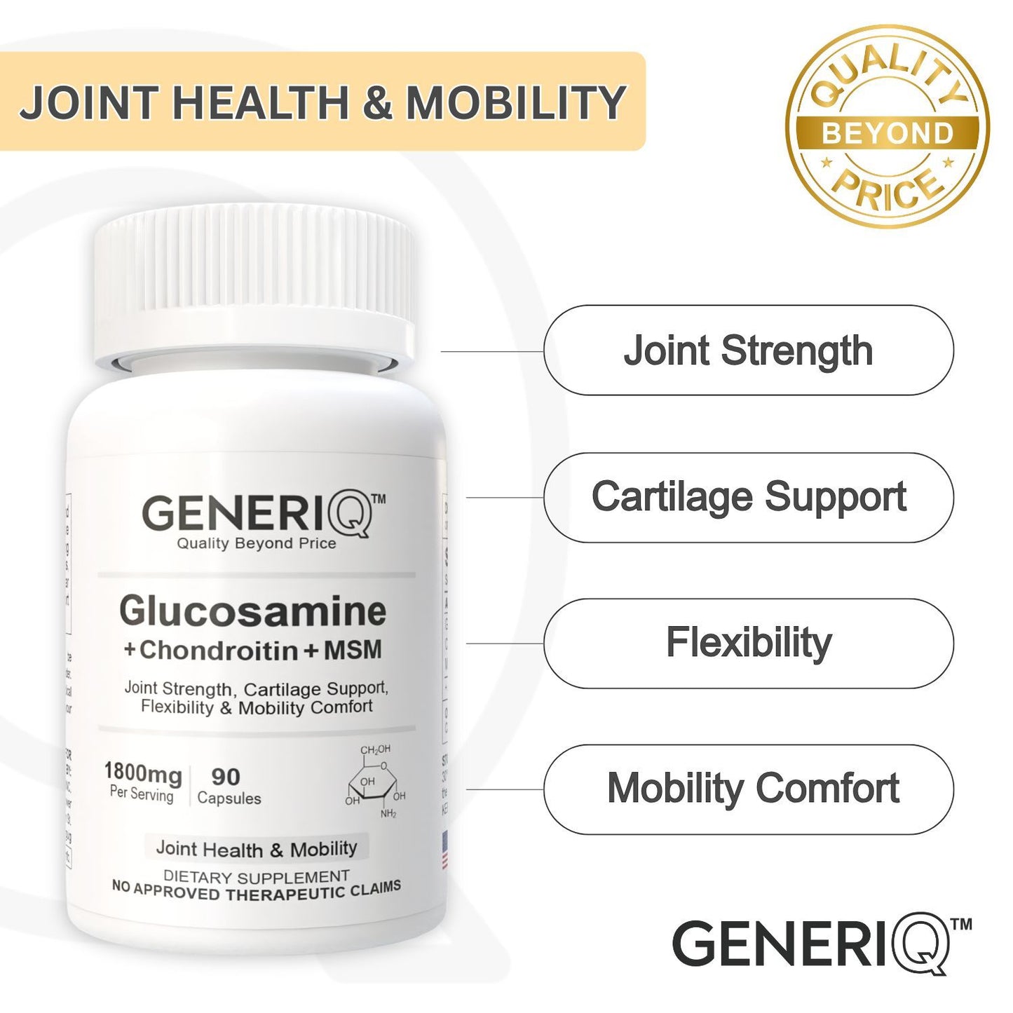 GENERIQ™ Glucosamine + Chondroitin + MSM, 1800mg