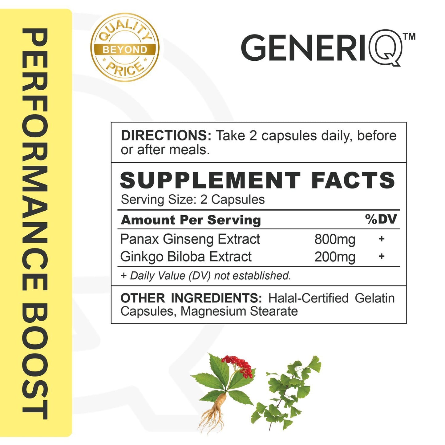 GENERIQ™ Ginseng + Ginkgo Biloba, 1000mg