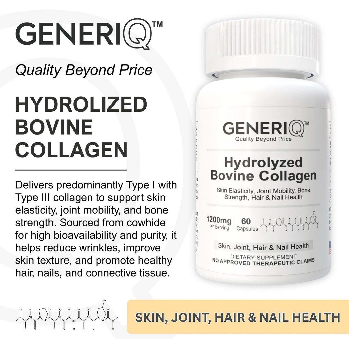 GENERIQ™ Hydrolyzed Bovine Collagen, 1200mg