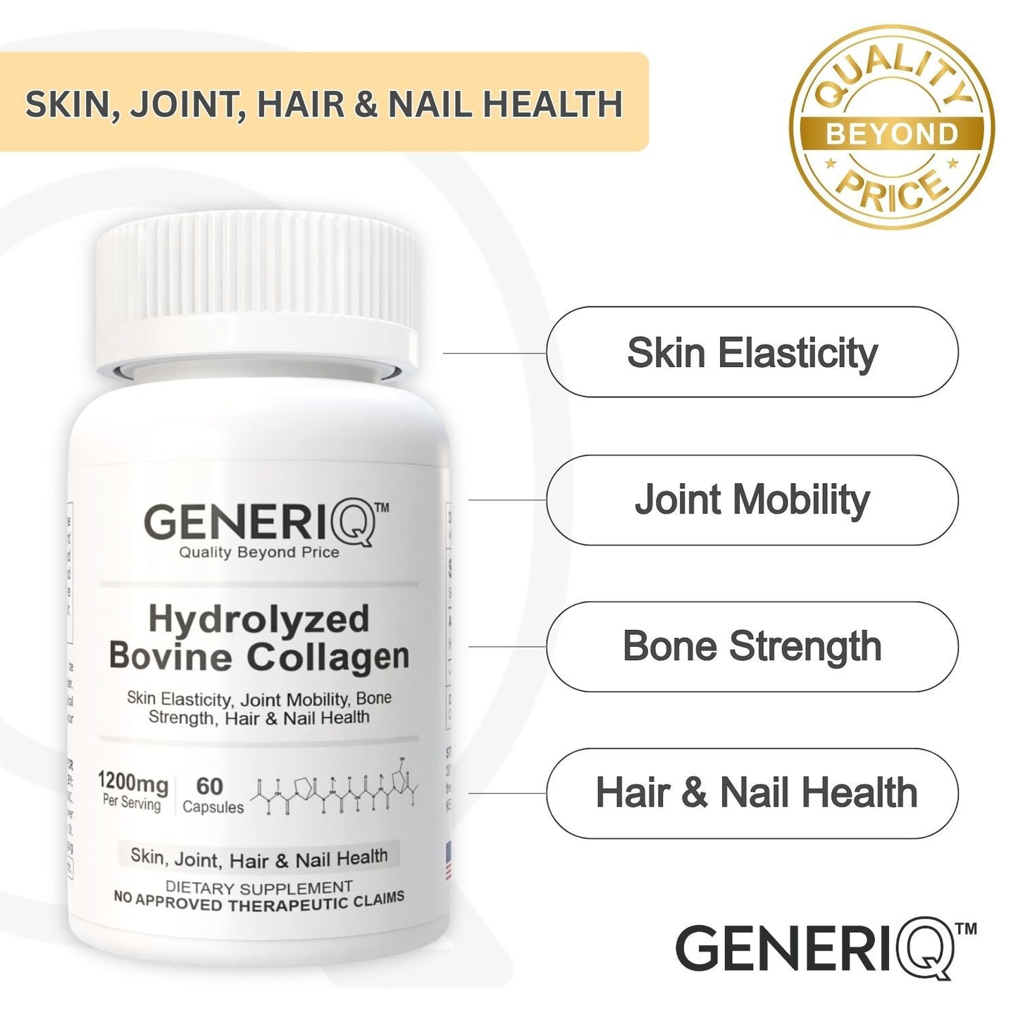 GENERIQ™ Hydrolyzed Bovine Collagen, 1200mg