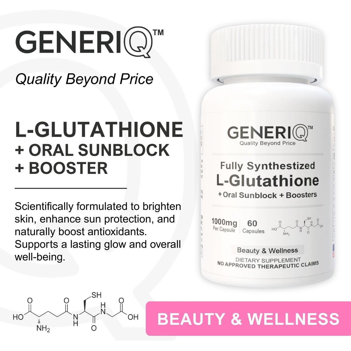 GENERIQ™ L-Glutathione + Oral Sunblock + Boosters, 1000mg