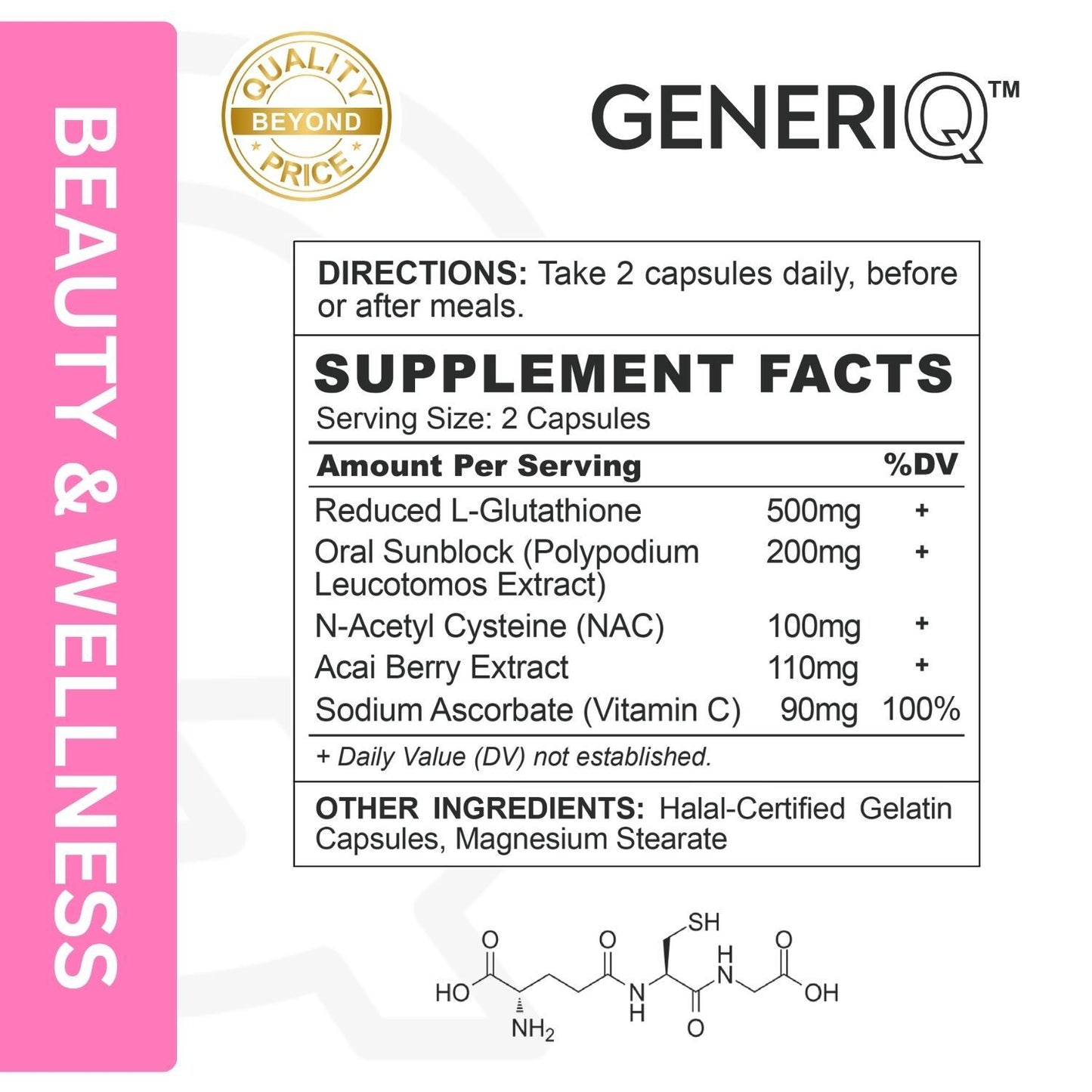 GENERIQ™ L-Glutathione + Oral Sunblock + Boosters, 1000mg