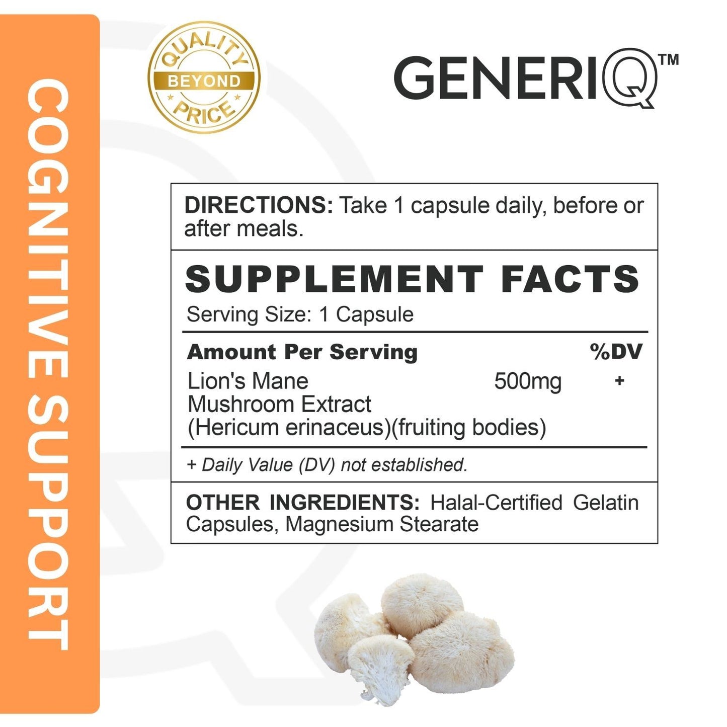 GENERIQ™ Lion’s Mane Mushroom, 500mg