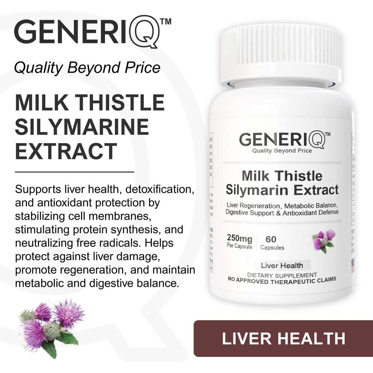 GENERIQ™ Milk Thistle Silymarin Extract, 250mg