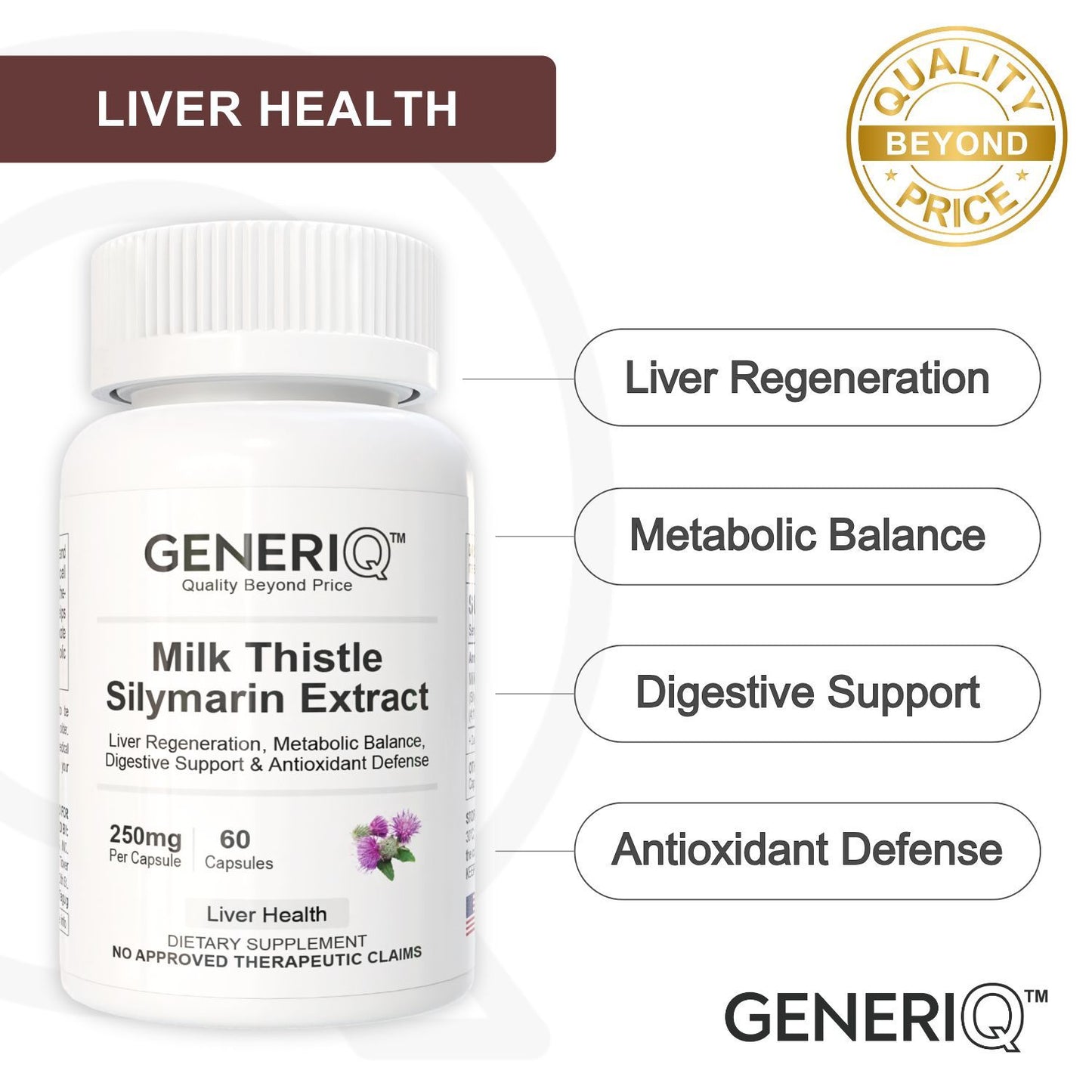 GENERIQ™ Milk Thistle Silymarin Extract, 250mg