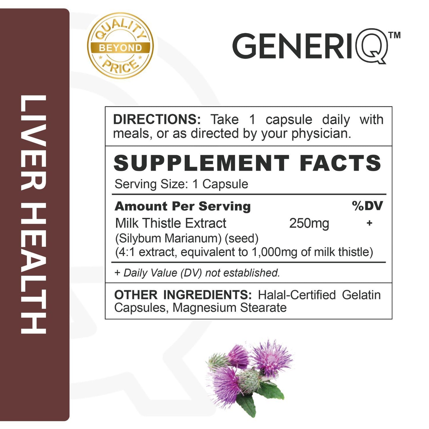 GENERIQ™ Milk Thistle Silymarin Extract, 250mg