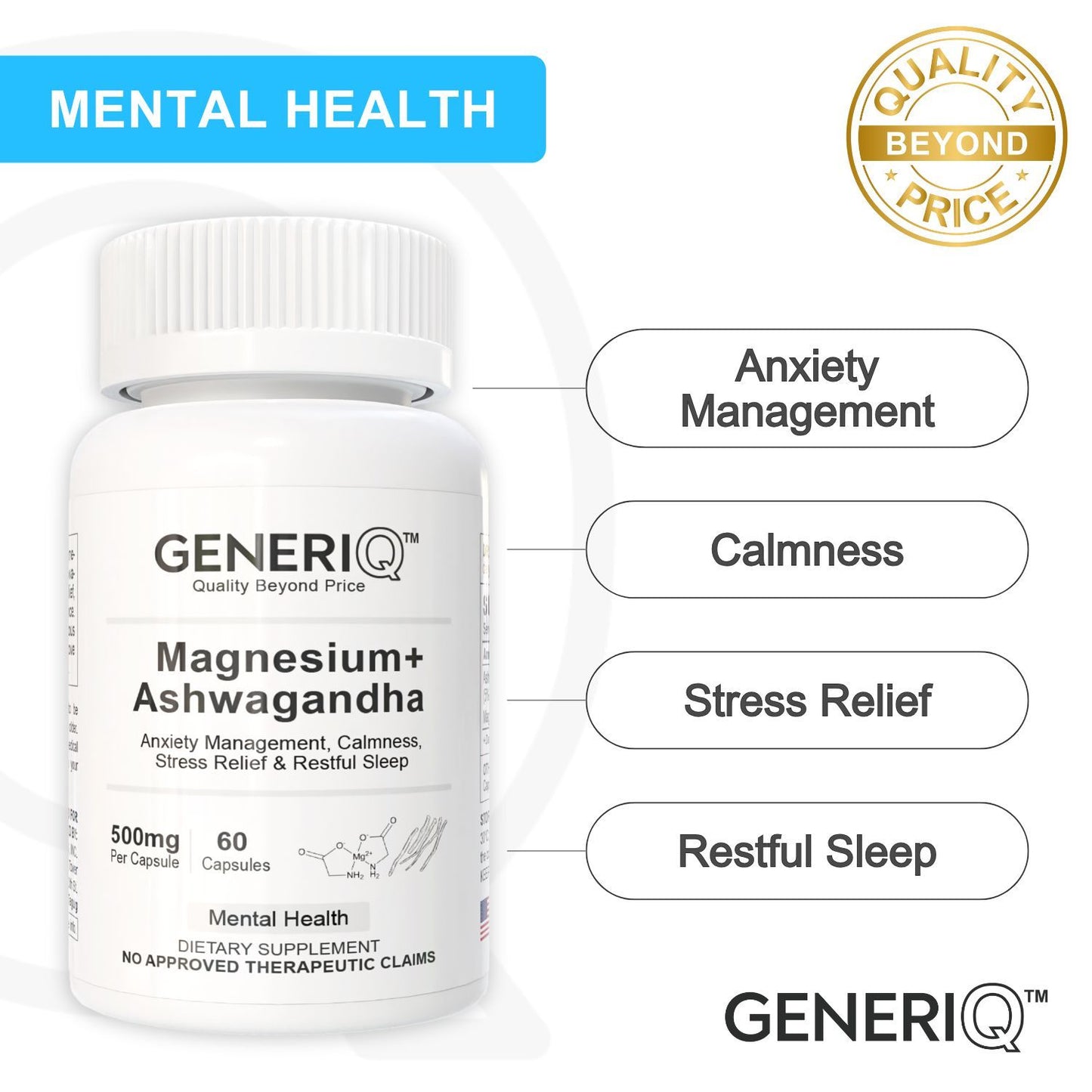 GENERIQ™ Magnesium + Ashwagandha, 500mg