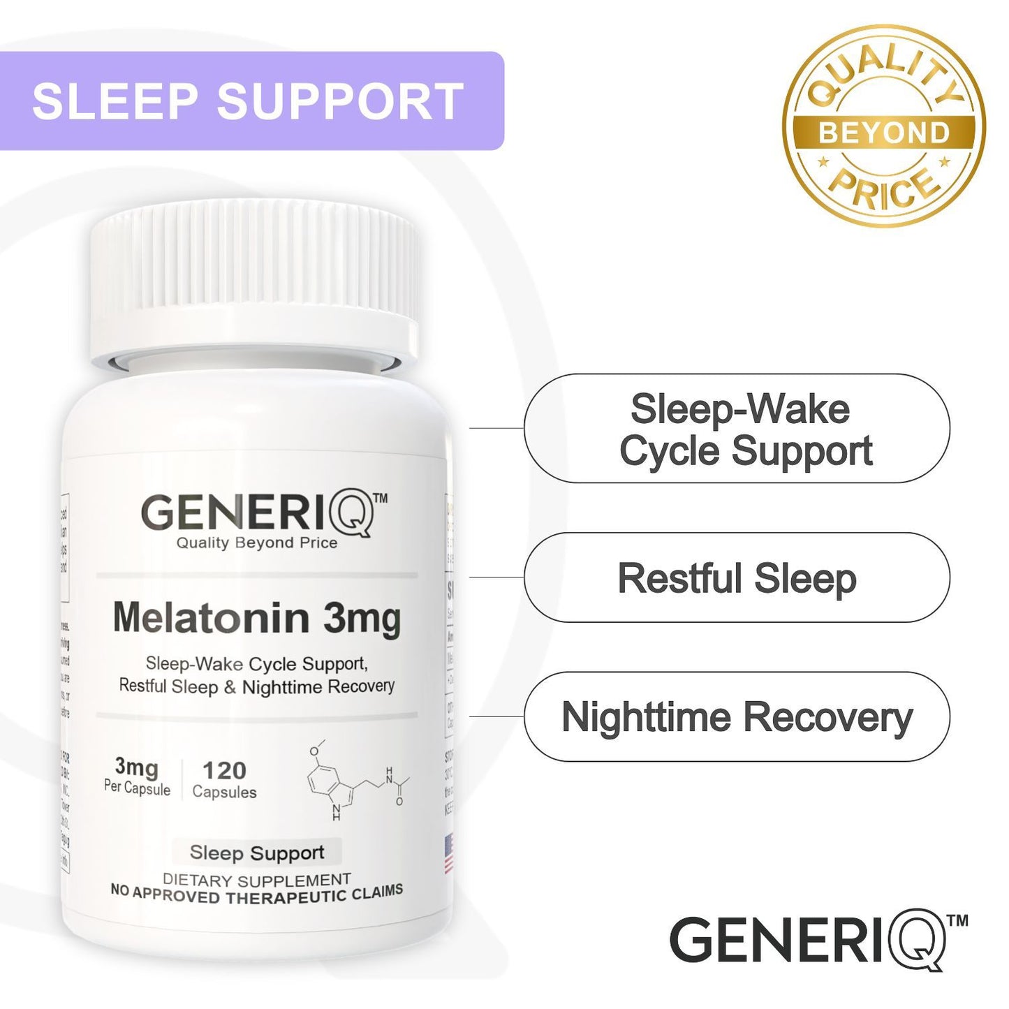 GENERIQ™ Melatonin, 3mg
