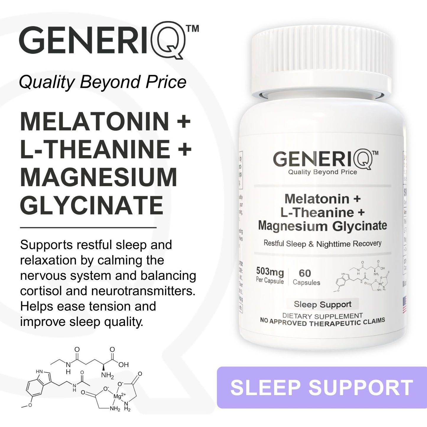 GENERIQ™ Melatonin + L-Theanine + Magnesium Glycinate, 503mg