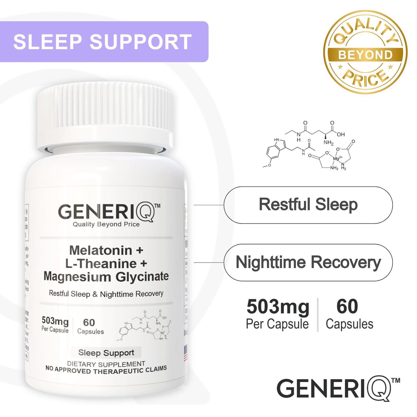 GENERIQ™ Melatonin + L-Theanine + Magnesium Glycinate, 503mg