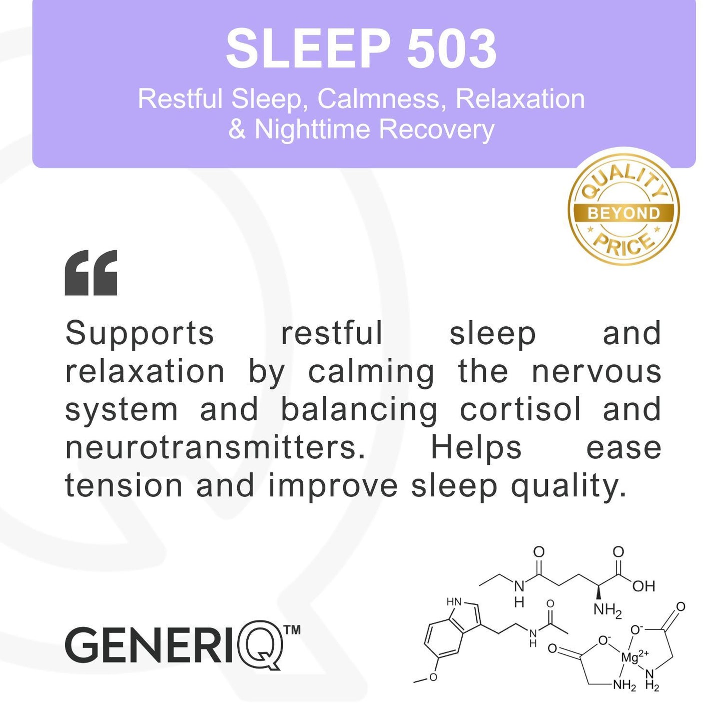 GENERIQ™ Melatonin + L-Theanine + Magnesium Glycinate, 503mg