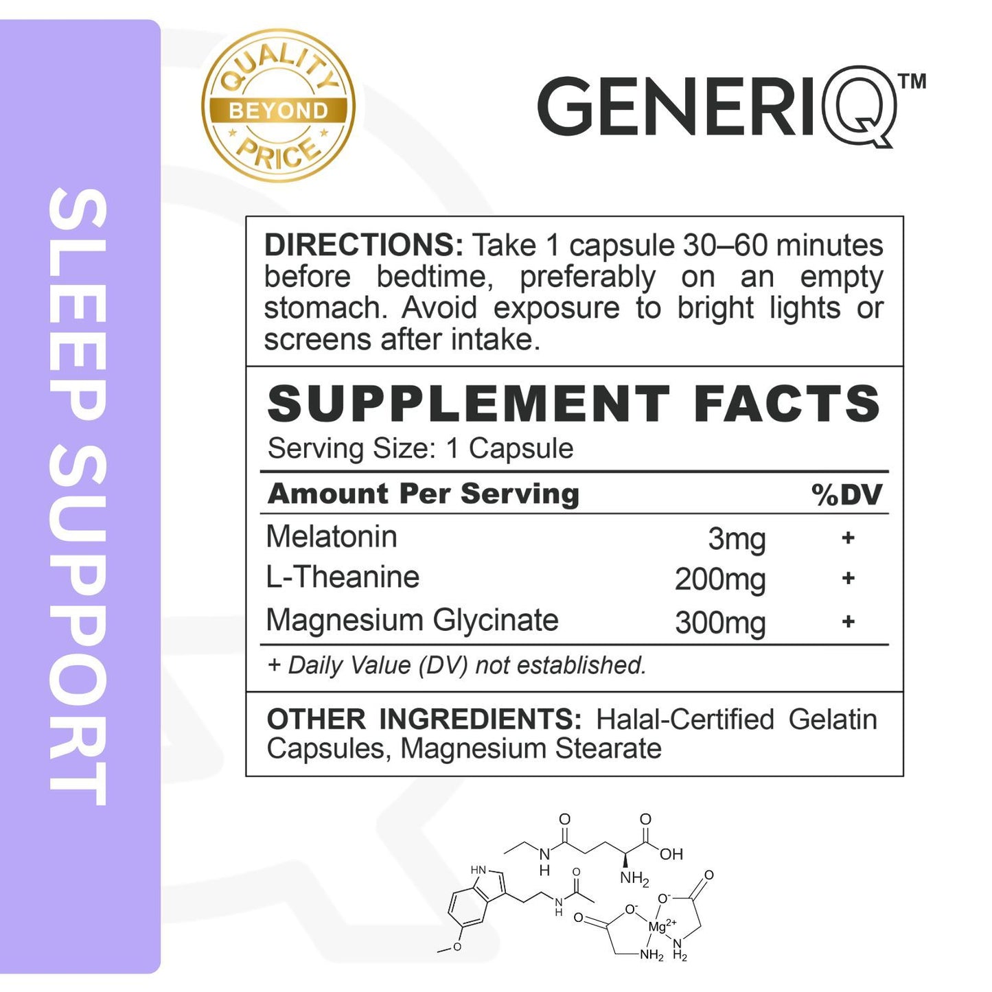 GENERIQ™ Melatonin + L-Theanine + Magnesium Glycinate, 503mg
