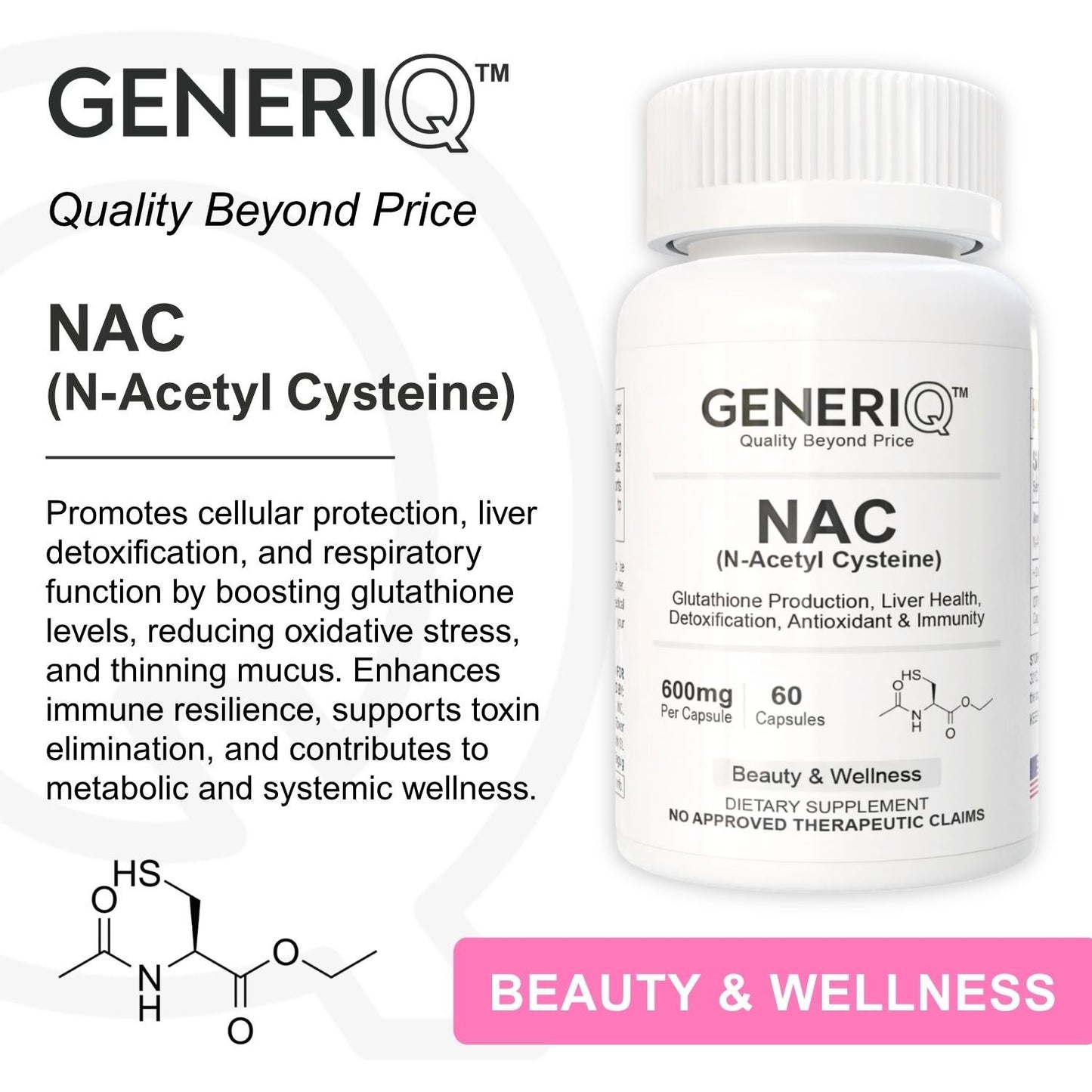 GENERIQ™ NAC (N-Acetyl Cysteine), 600mg