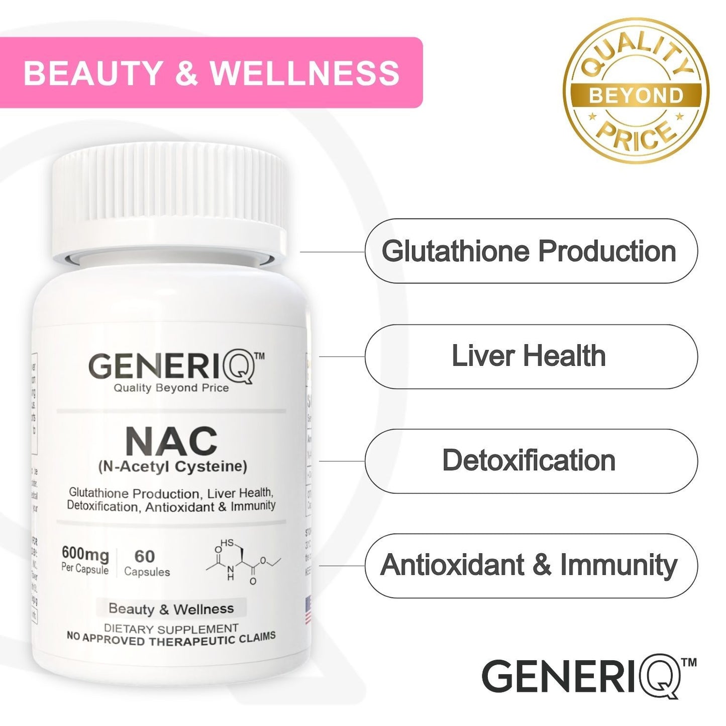 GENERIQ™ NAC (N-Acetyl Cysteine), 600mg