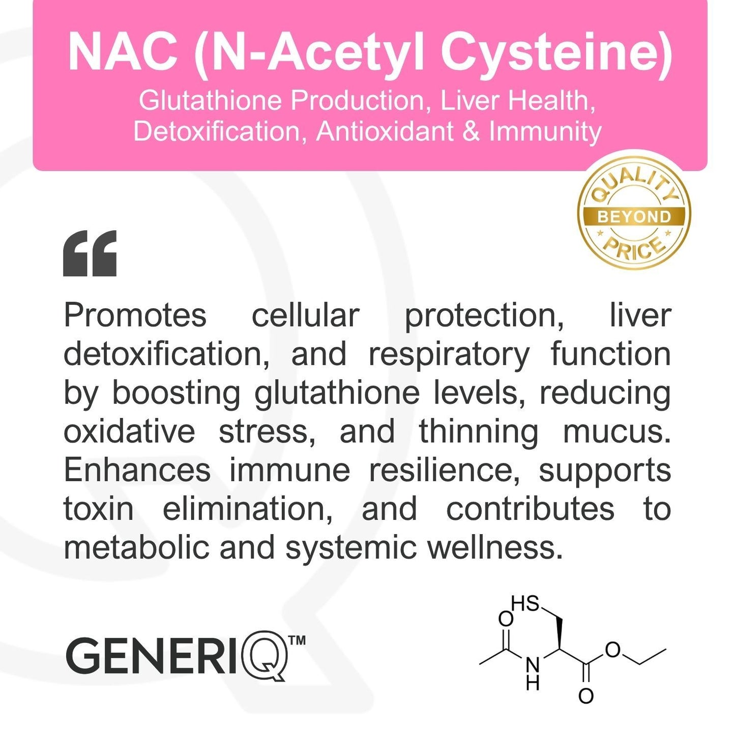 GENERIQ™ NAC (N-Acetyl Cysteine), 600mg