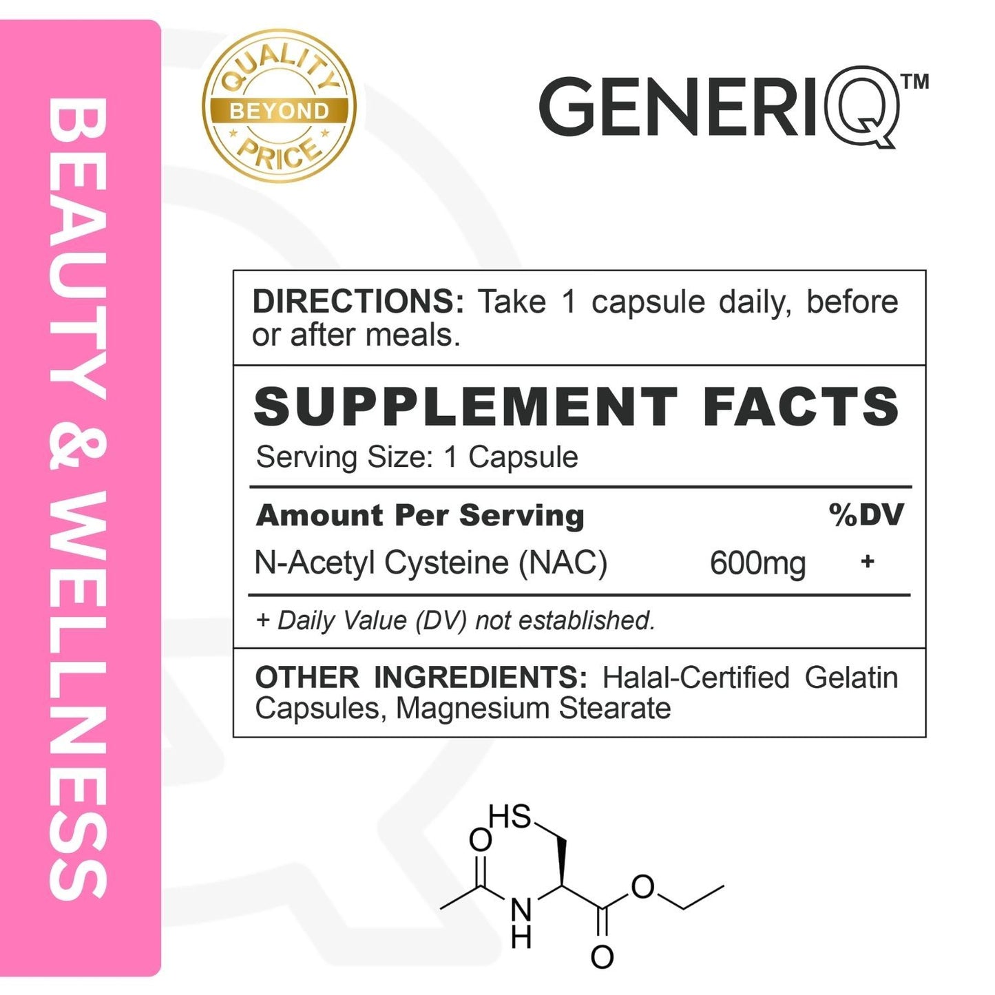 GENERIQ™ NAC (N-Acetyl Cysteine), 600mg