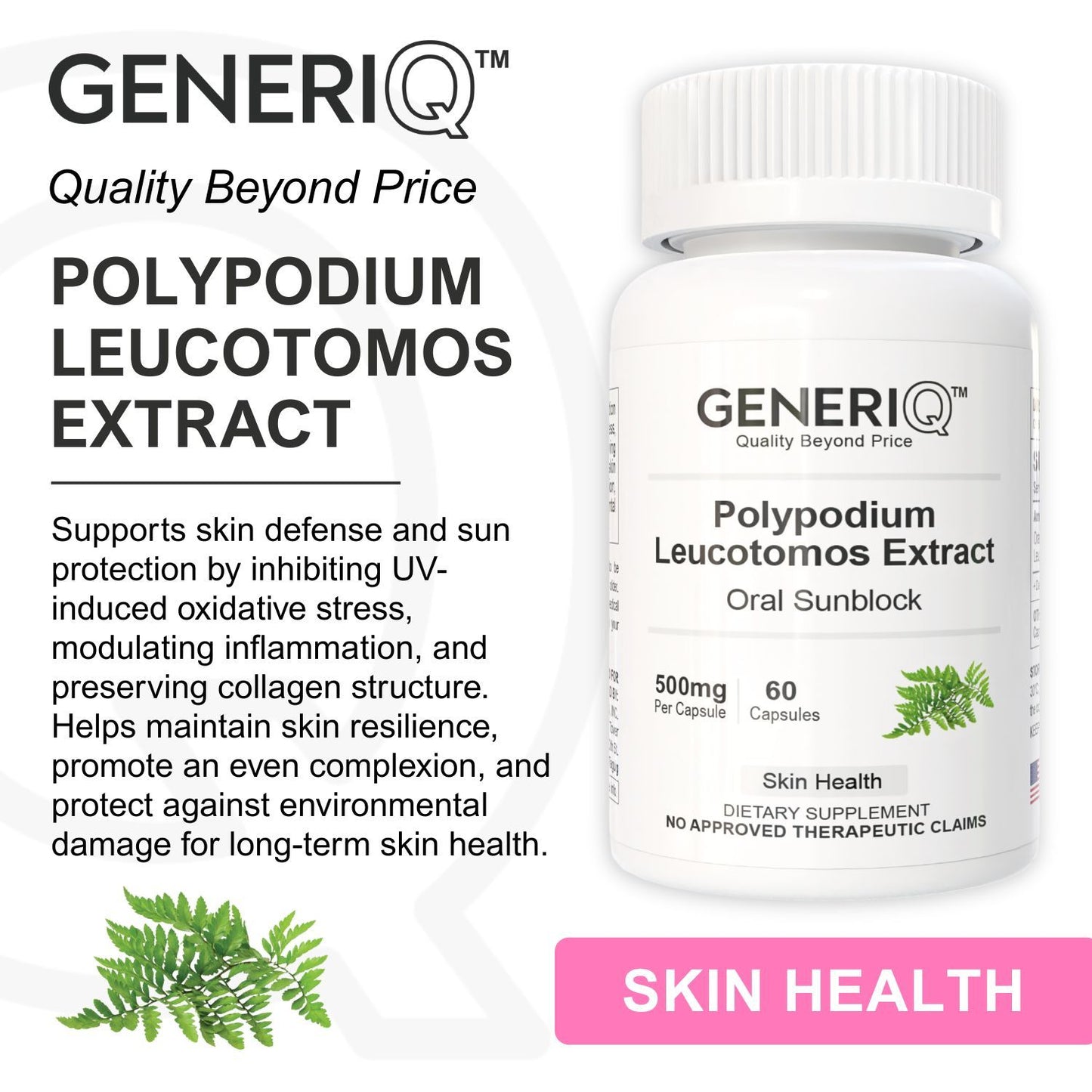 GENERIQ™ Polypodium Leucotomos Extract, 500mg