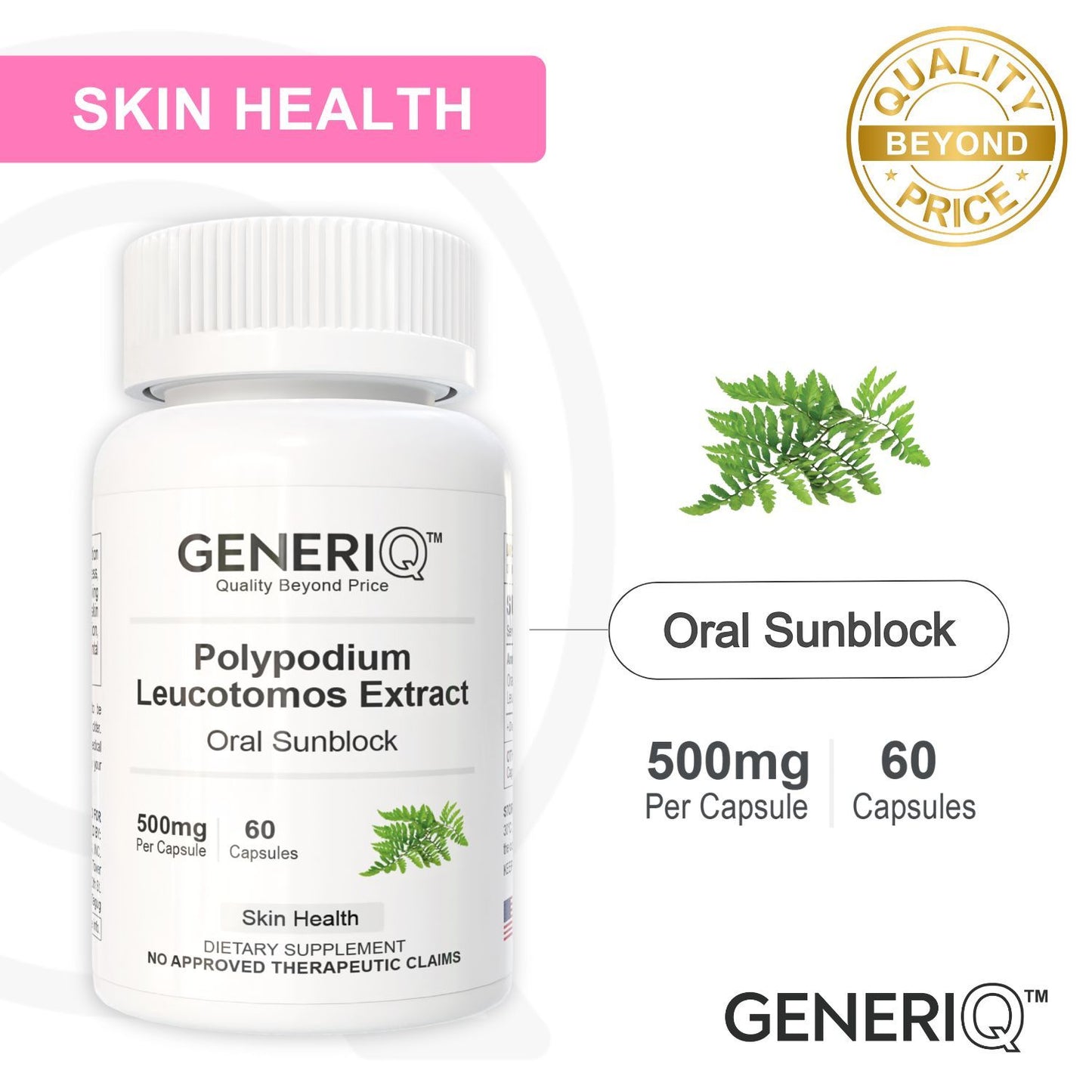 GENERIQ™ Polypodium Leucotomos Extract, 500mg