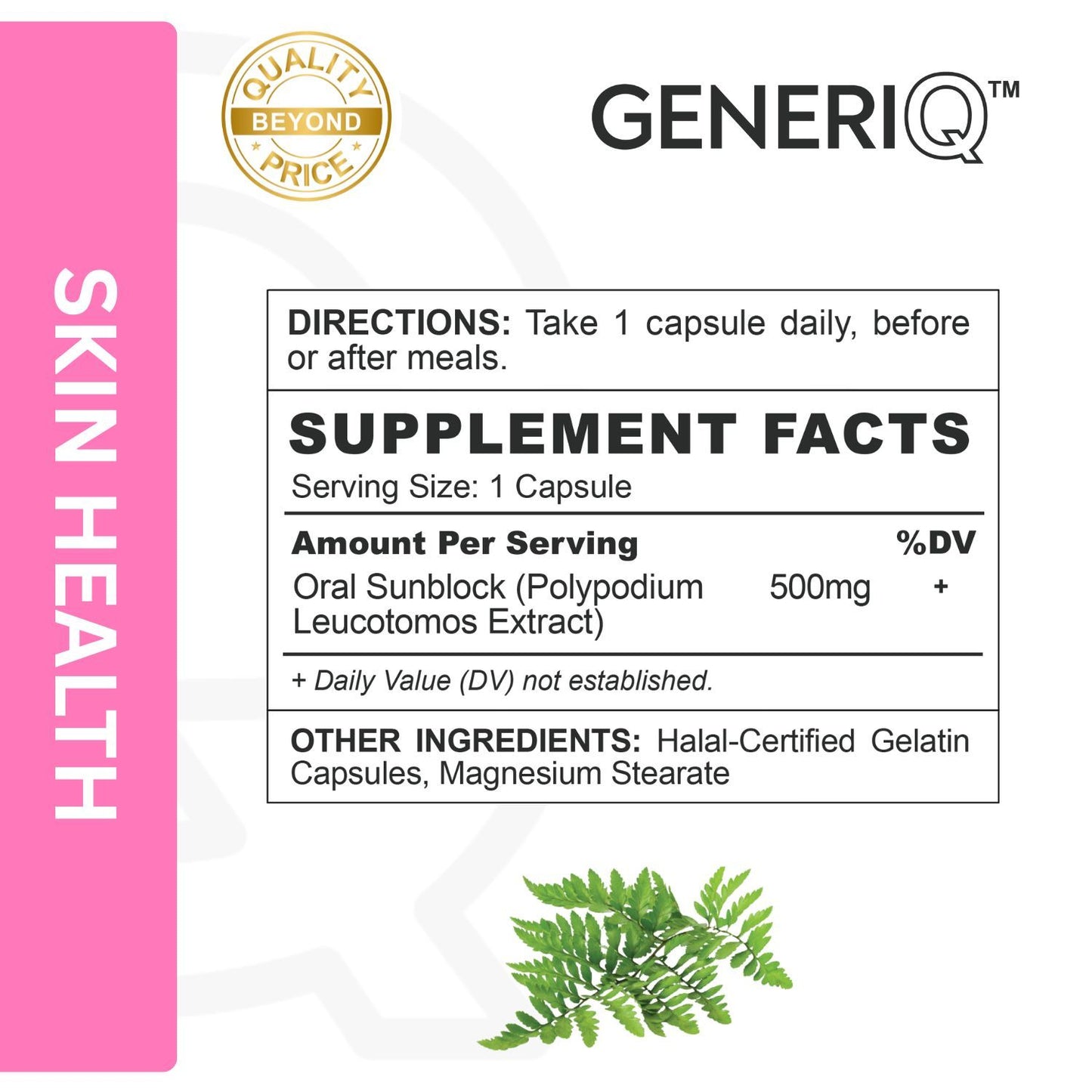 GENERIQ™ Polypodium Leucotomos Extract, 500mg