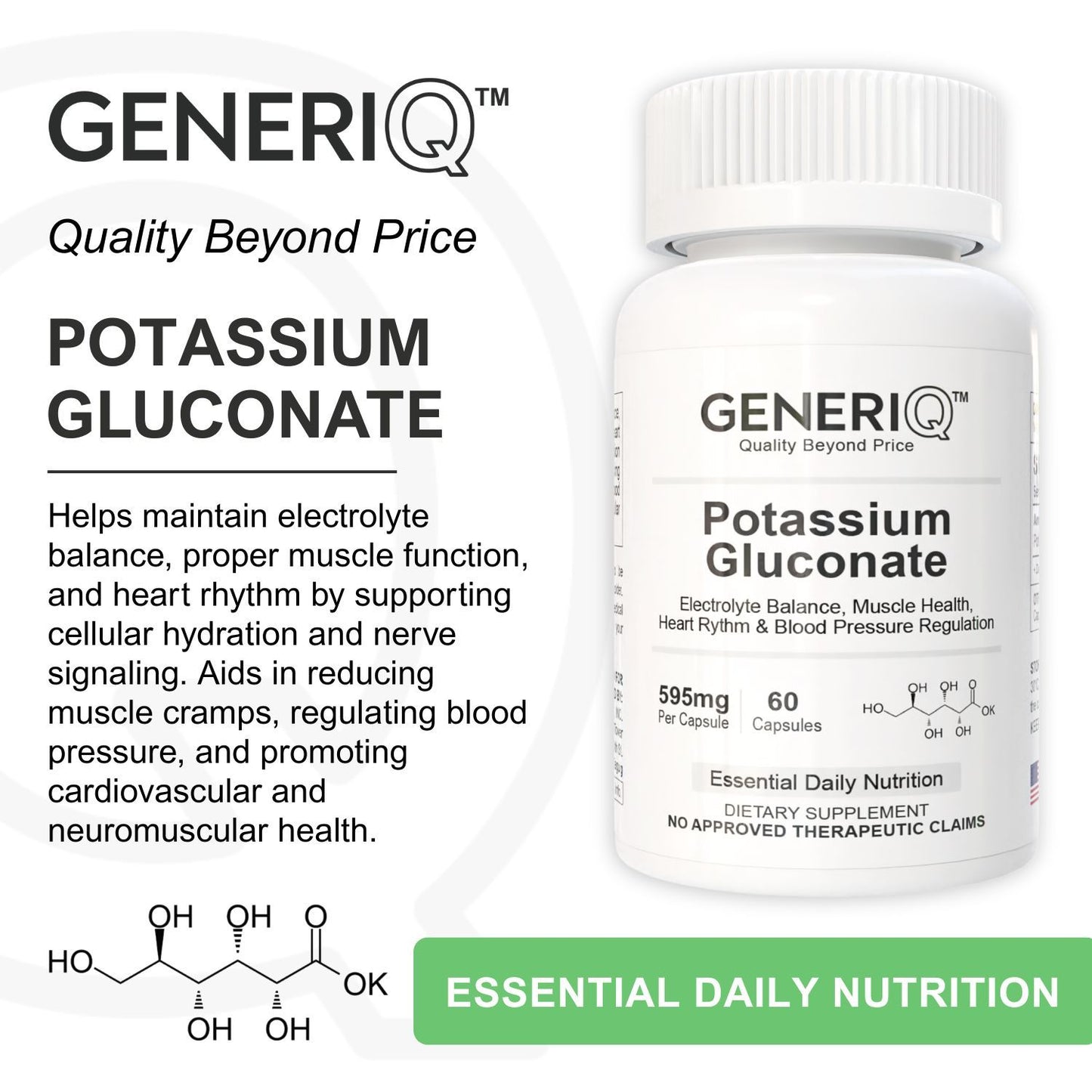 GENERIQ™ Potassium Gluconate, 595mg