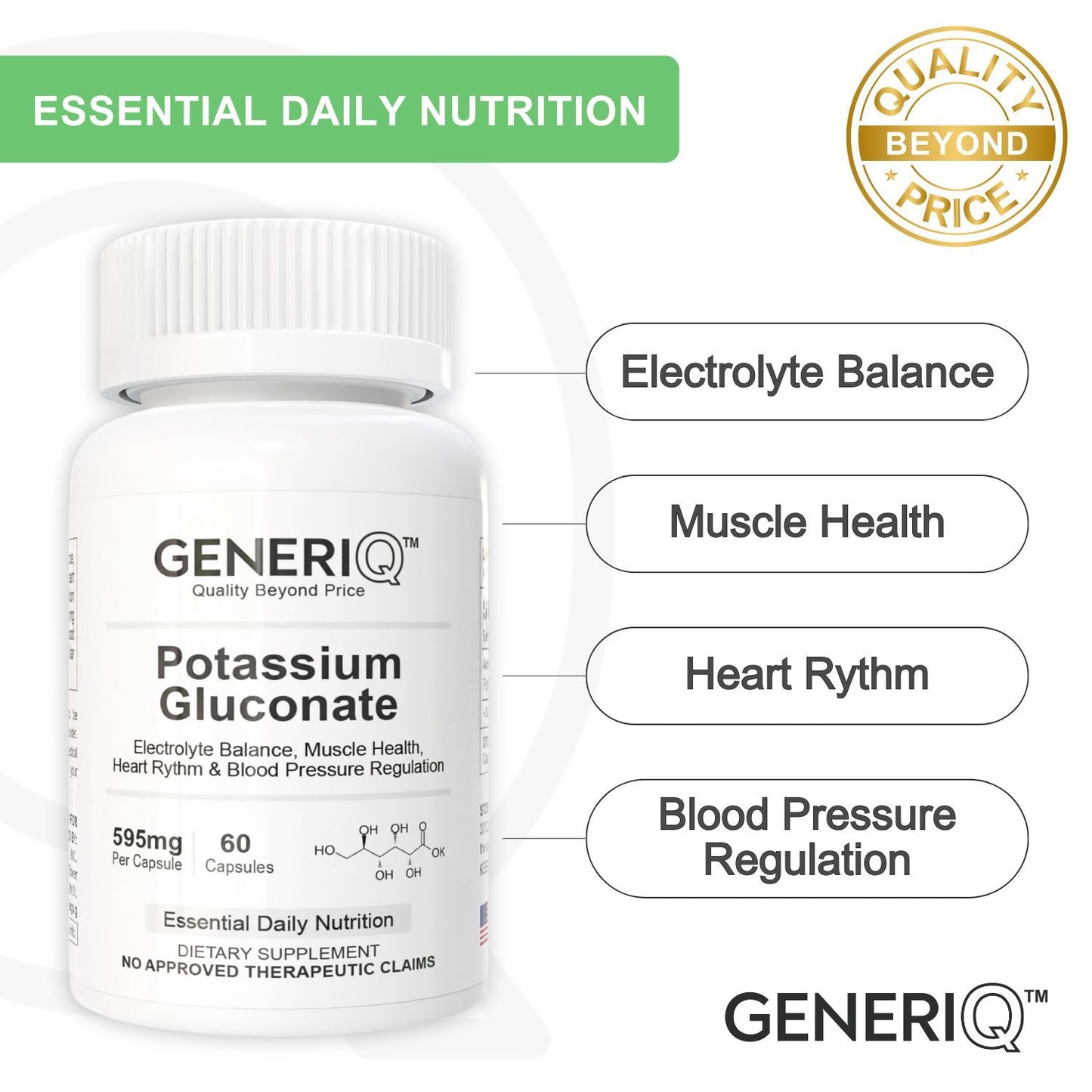 GENERIQ™ Potassium Gluconate, 595mg