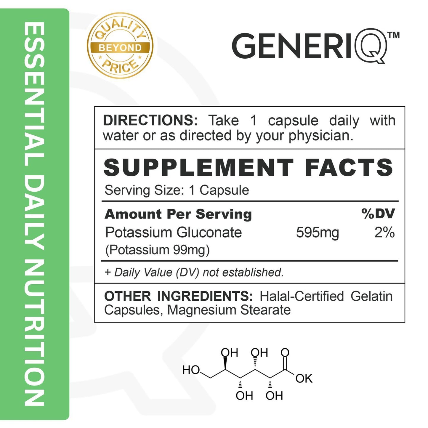 GENERIQ™ Potassium Gluconate, 595mg