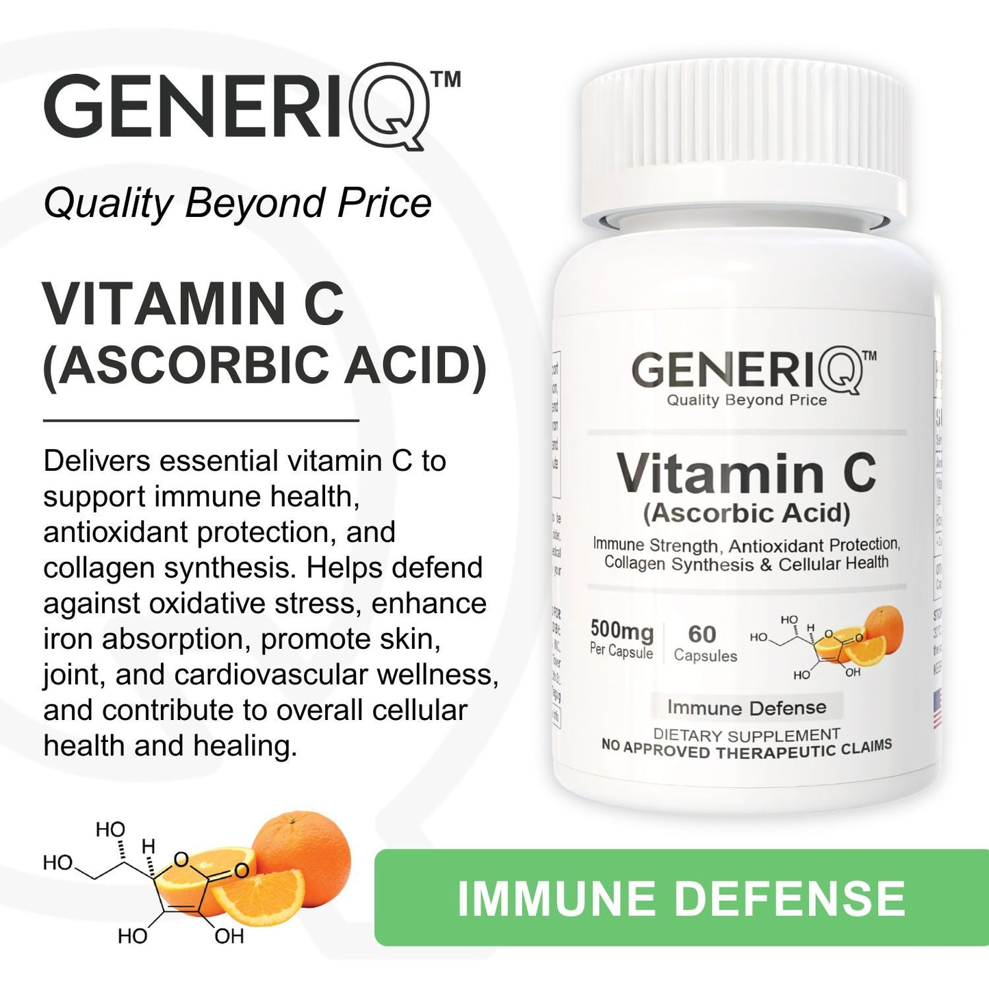 GENERIQ™ Vitamin C (Ascorbic Acid), 500mg