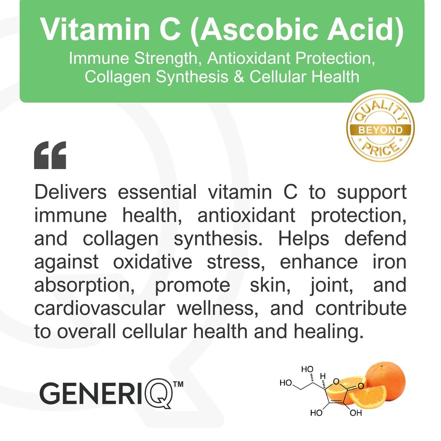 GENERIQ™ Vitamin C (Ascorbic Acid), 500mg