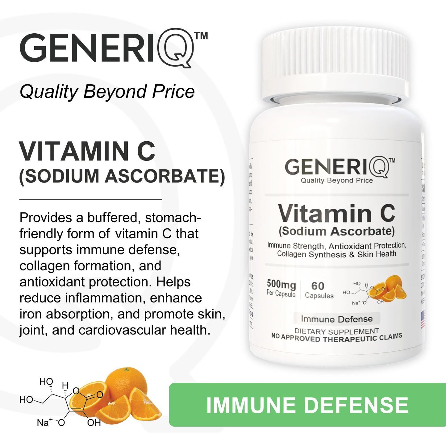 GENERIQ™ Vitamin C (Sodium Ascorbate), 500mg