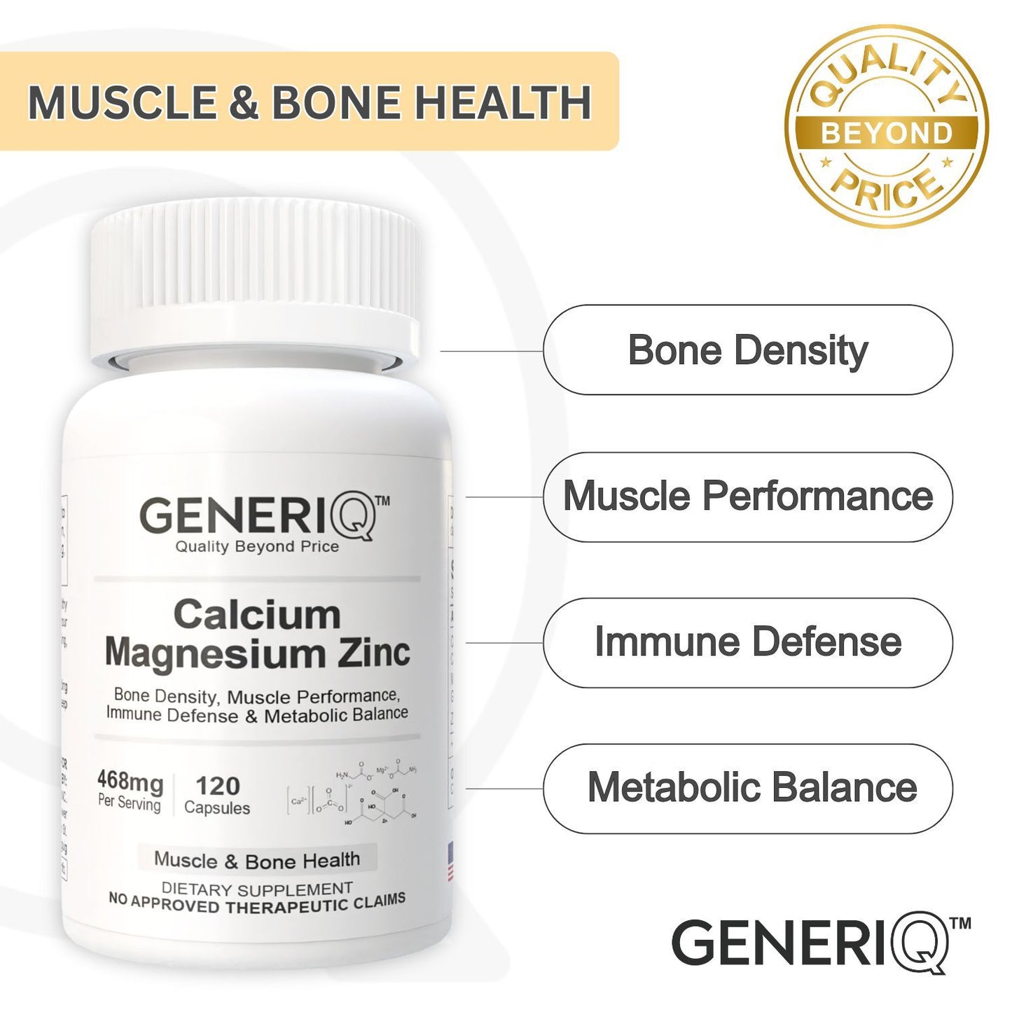 GENERIQ™ Calcium Magnesium Zinc, 468mg