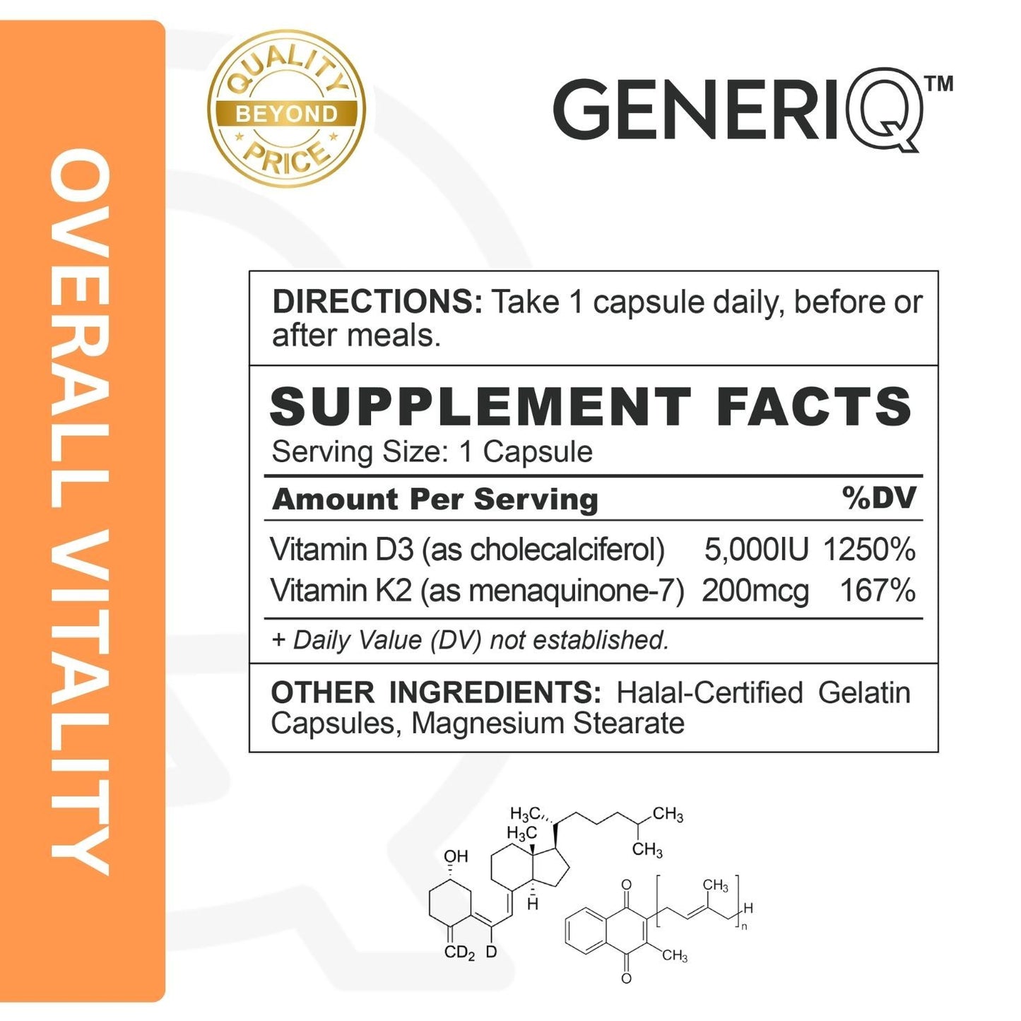 GENERIQ™ Vitamin D3 + K2, 5KIU / 200mcg