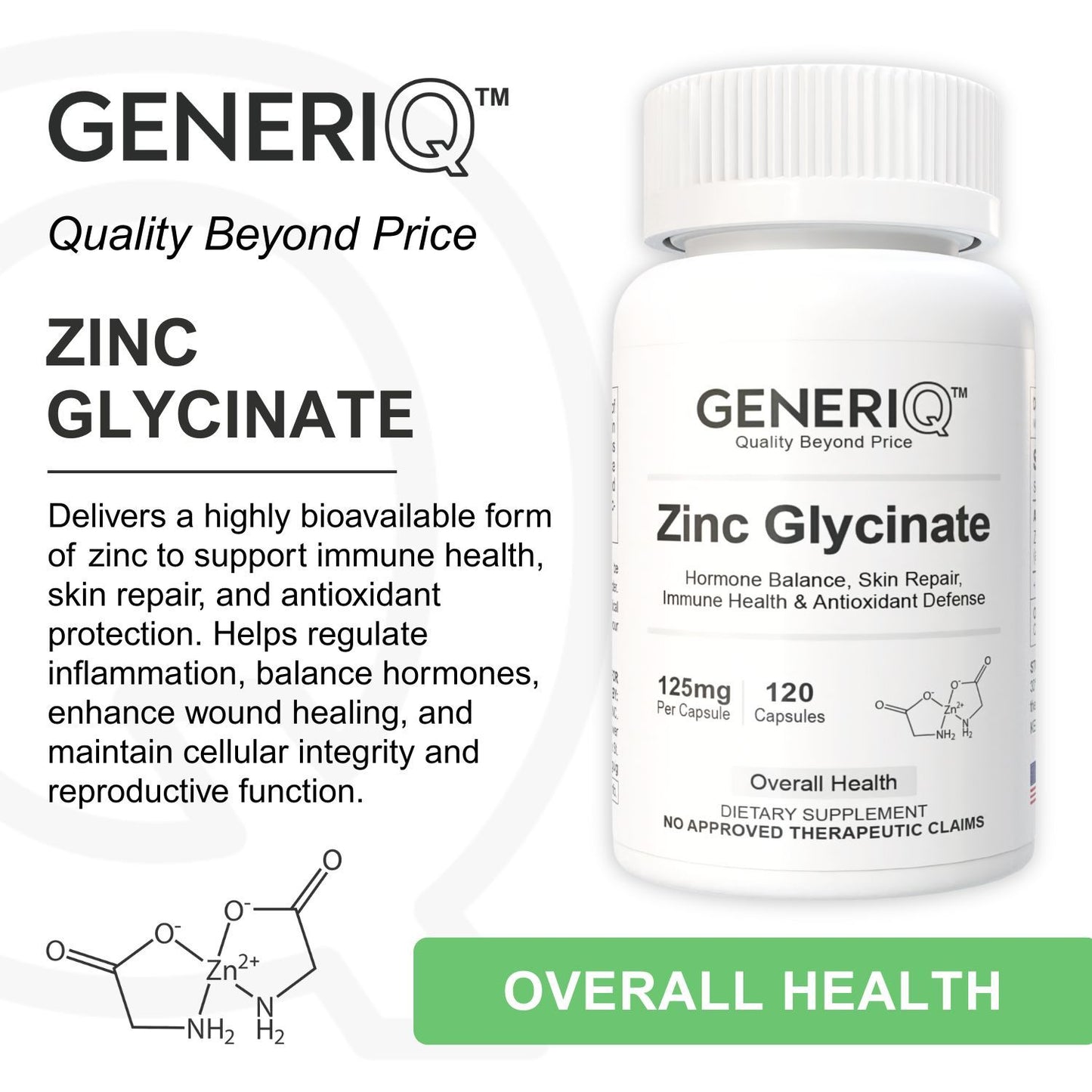 GENERIQ™ Zinc Glycinate, 125mg
