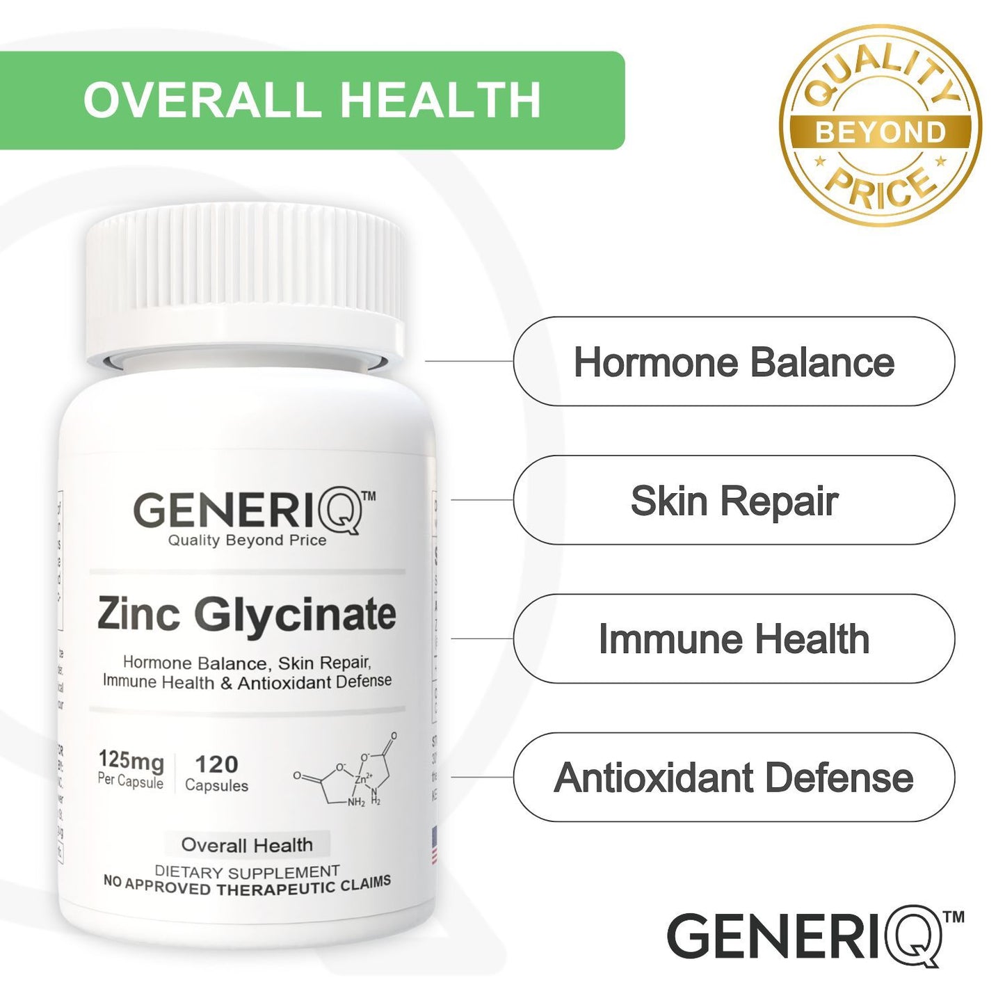 GENERIQ™ Zinc Glycinate, 125mg