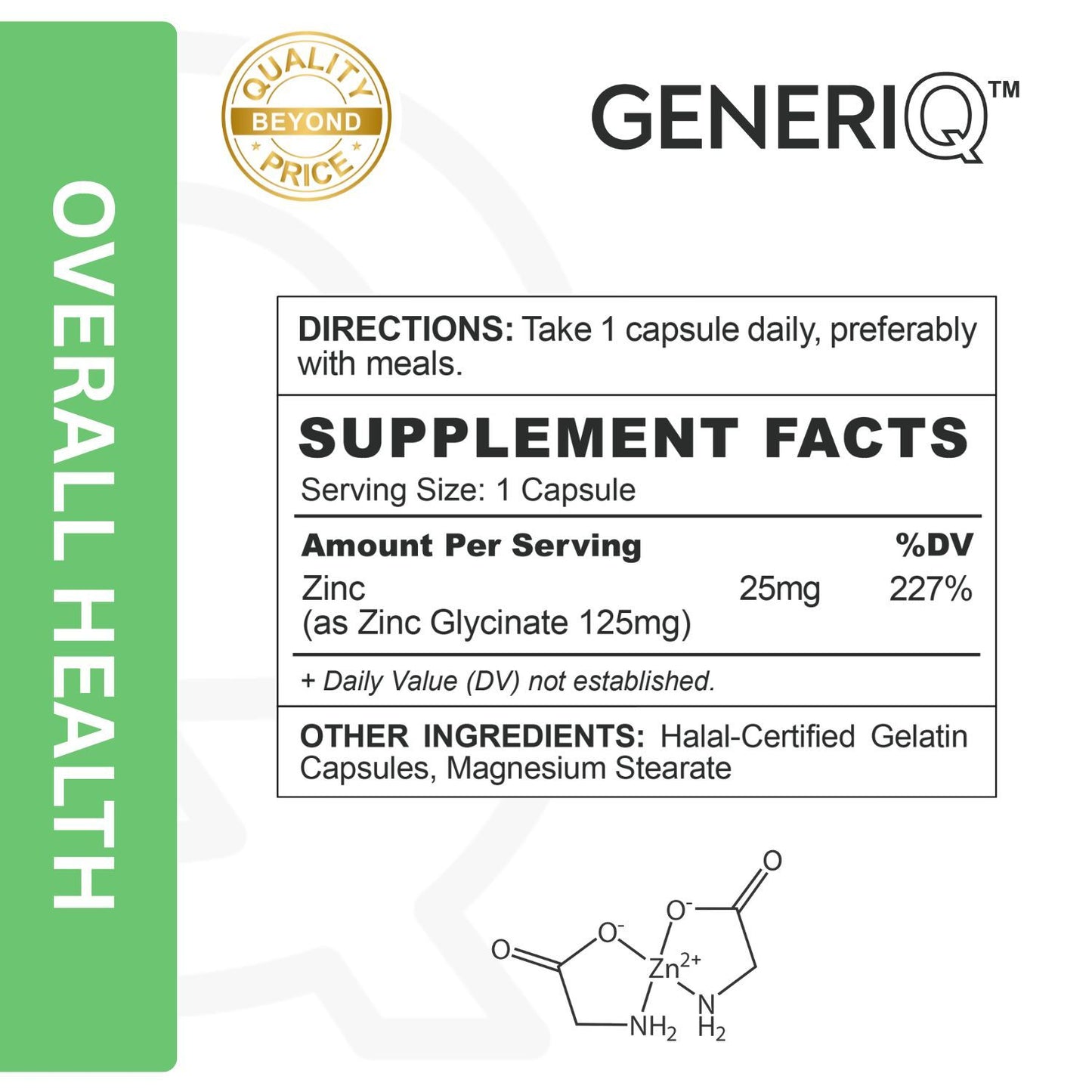 GENERIQ™ Zinc Glycinate, 125mg