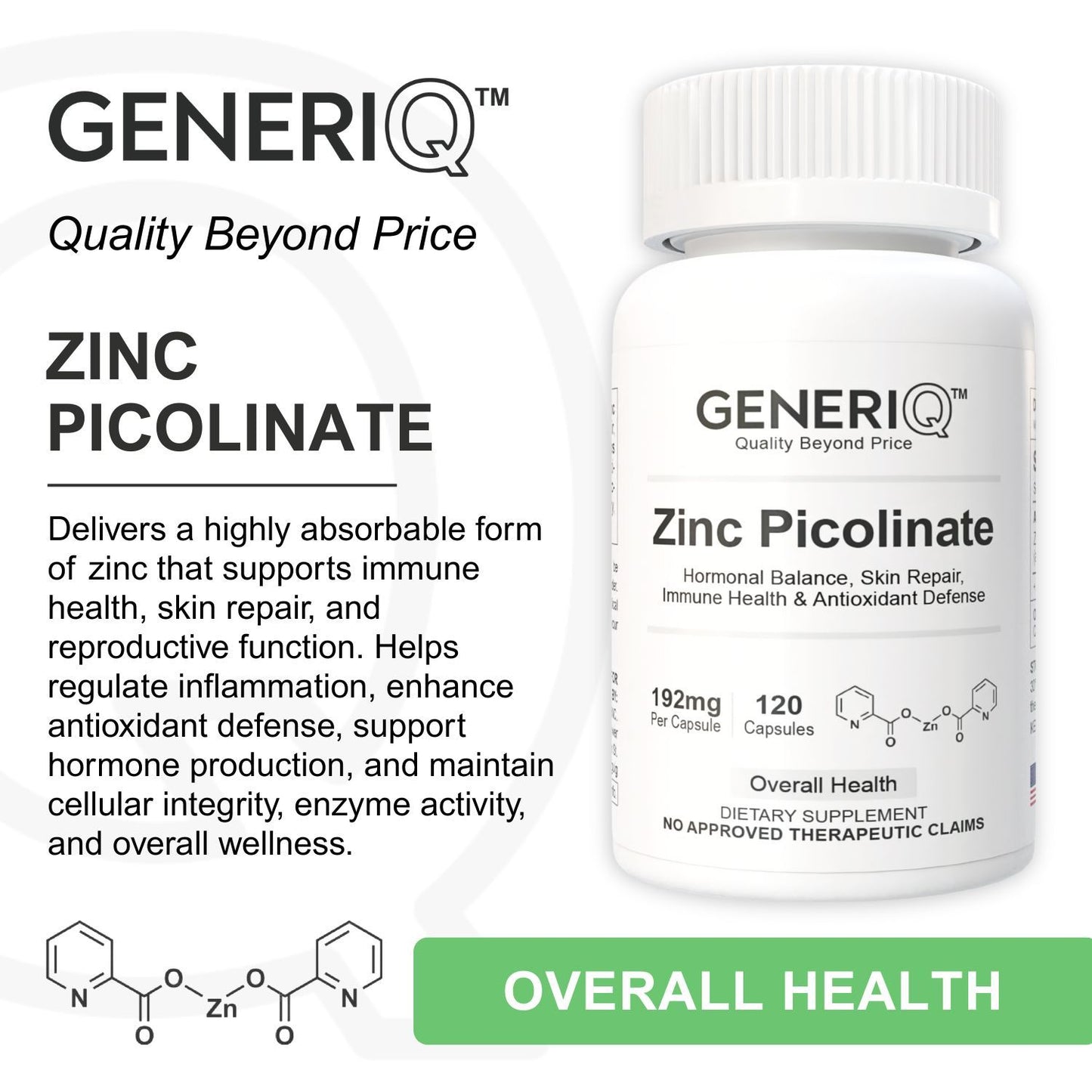GENERIQ™ Zinc Picolinate, 192mg