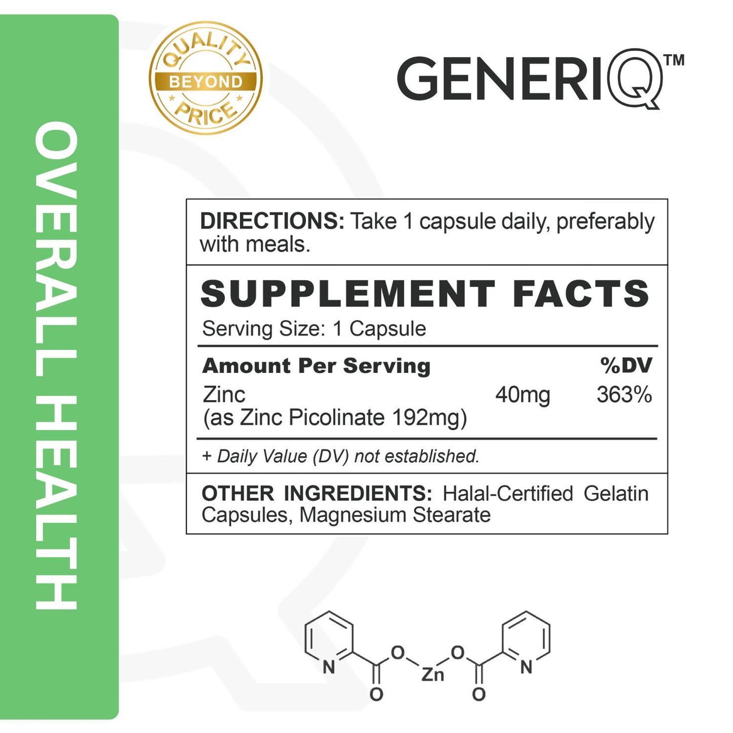 GENERIQ™ Zinc Picolinate, 192mg